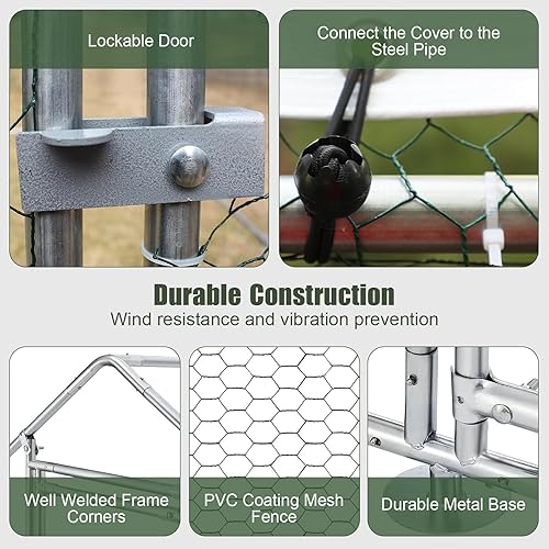 Miniatura 28 de Gallinero de metal grande mejorado de 10 x 26 x 6.6 pies con corrido para 30 pollos, corridos de pollo para patio con cubierta para resistente al