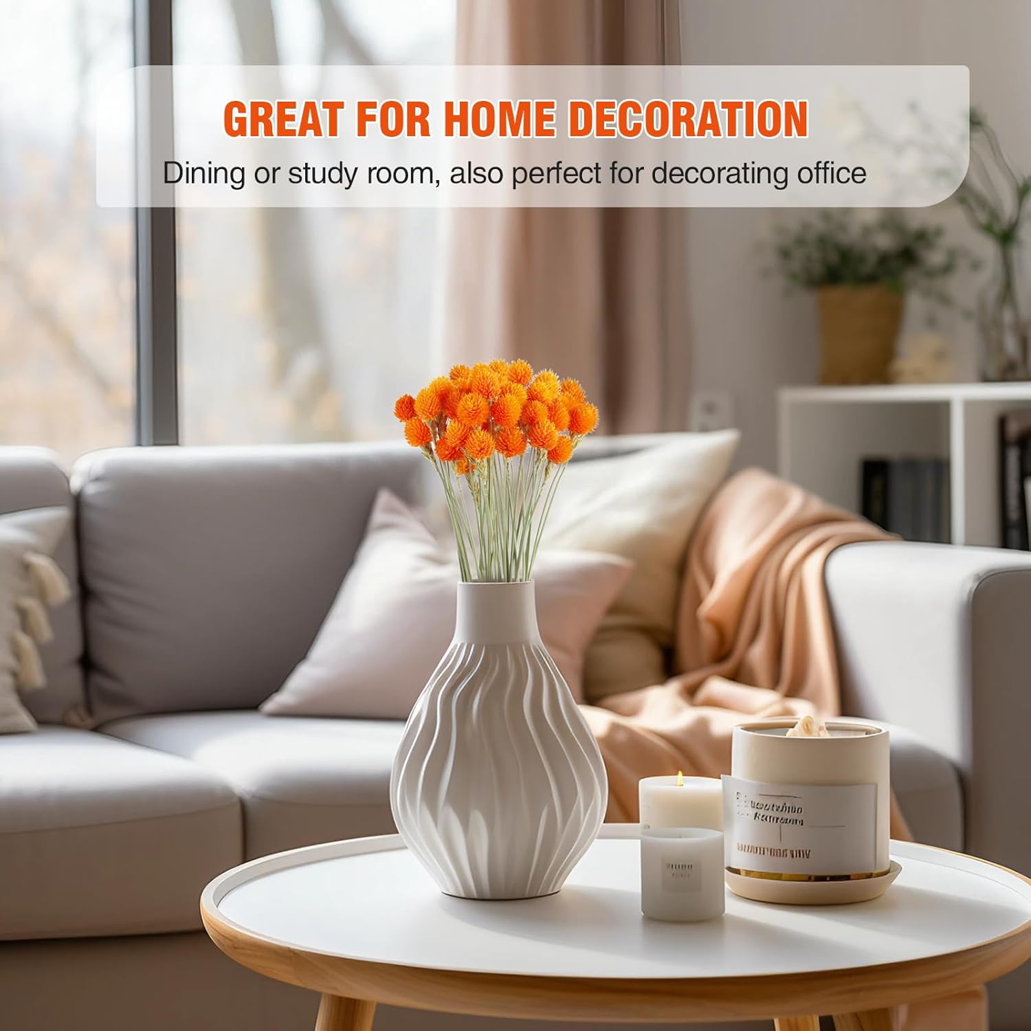 MIHUAGE Dried Globe Amaranth Flower with Wheat Straw Natural - 40PCS Bouquet for Vase Home Decor Party DIY Arrangement (Orange)