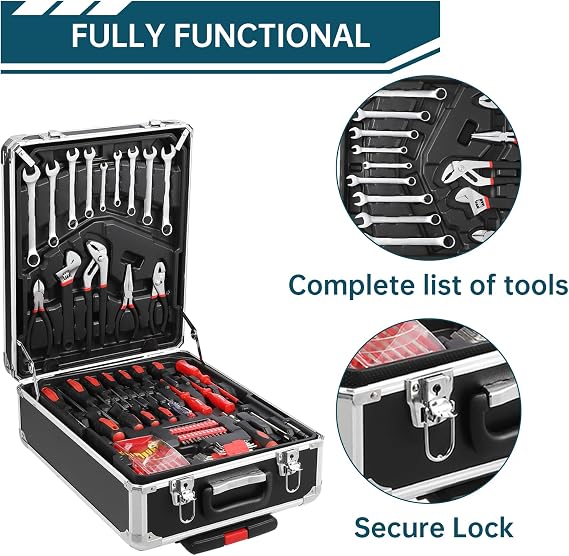 Portable Tool Kit, 800-Piece Tool Set Case, Mechanics Tool Set with Castors Toolbox Trolley, Home & Office Hand Tools Professional Metric Set for DIY, Car Repair