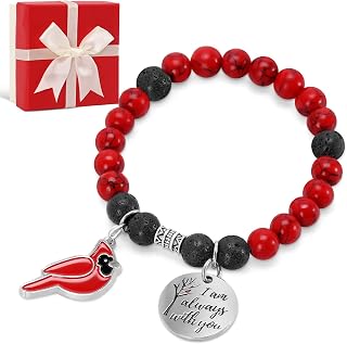 Cardinal Beaded Bracelet Memorial Gift Set with When Cardinals Appear Your Loved One Are Near Card Red Bird Charm Christmas Sympathy Jewelry Bereavement Meaningful Christmas Stocking Stuffer Present for Her Him