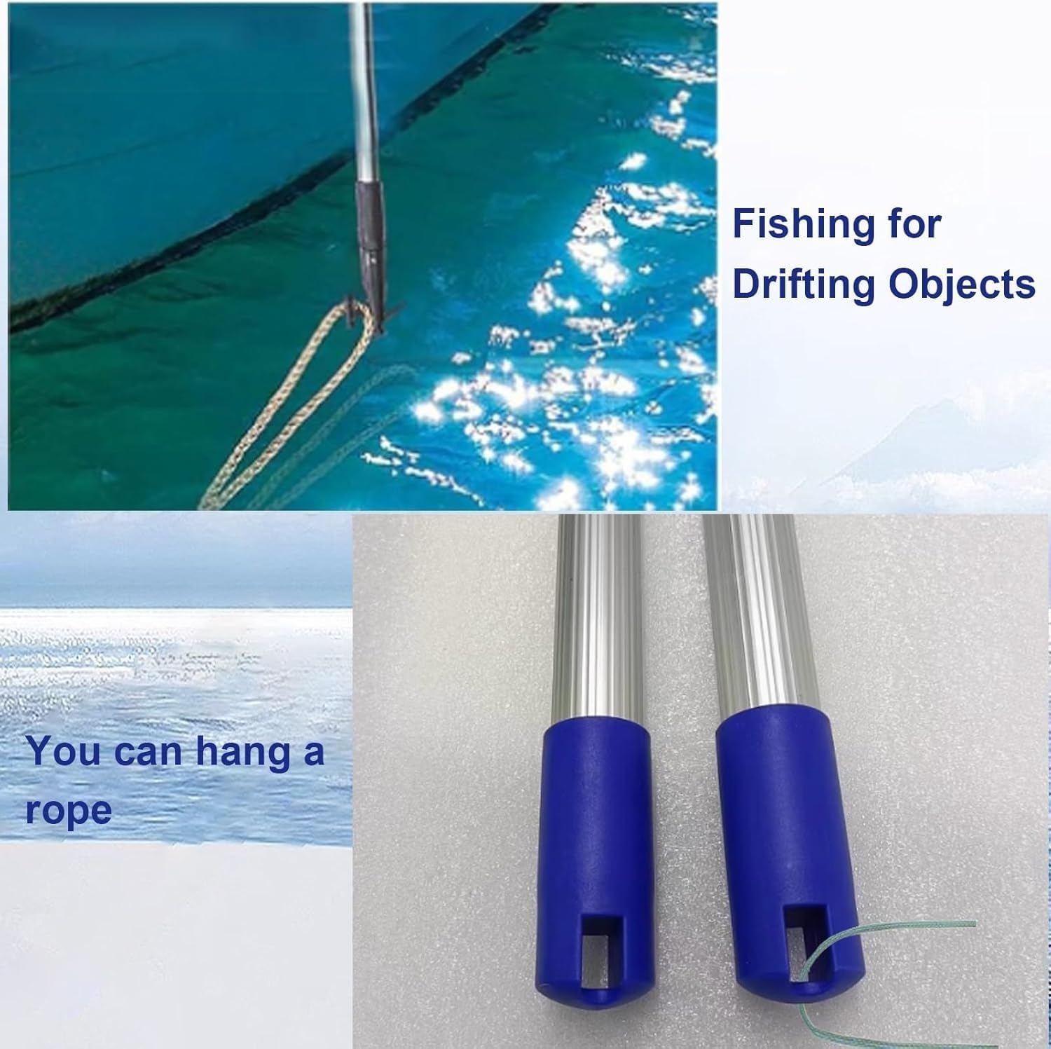 Aluminum Telescopic Boat Hook - 19.7ft Extendable Docking Pole, Lightweight Rescue Tool & Pushing Stick, Ideal for Water Safety & Boat Cable Retrieval