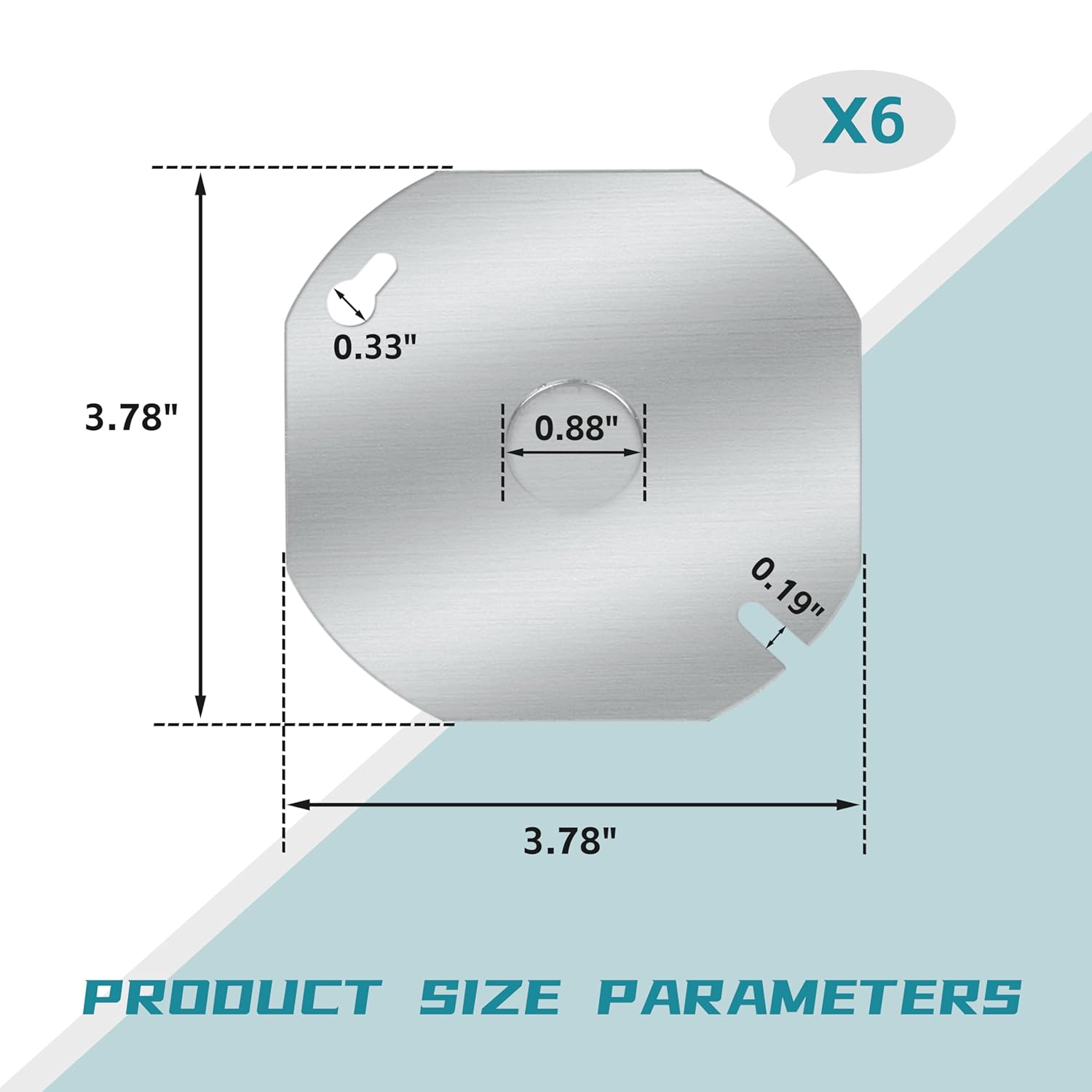Octagon Electrical Box Cover, 1/2 Inch Knockout, 4 Inch Box Compatible, Galvanized Steel, 6-Pack