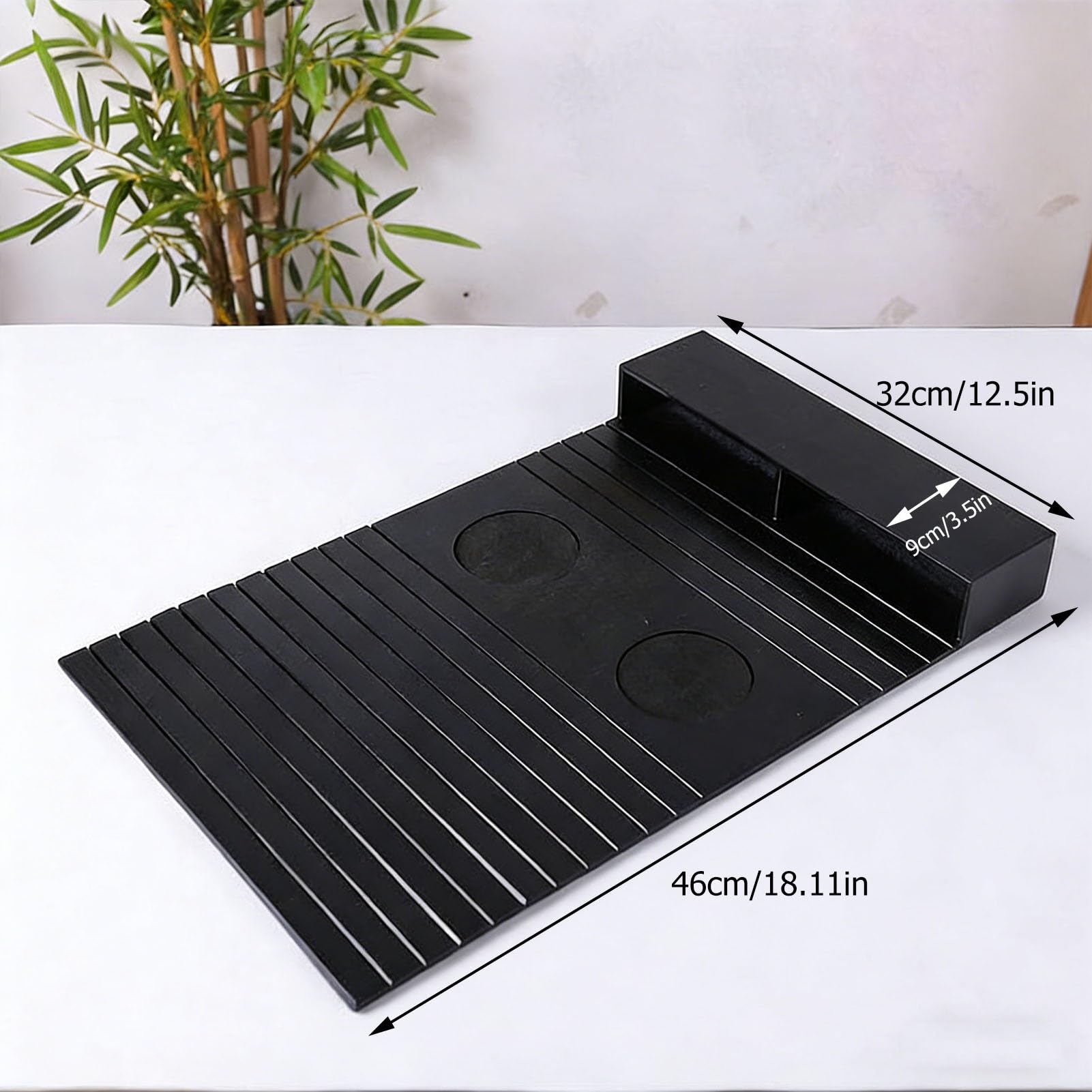 Sofá Bandeja Mesa, Bandeja Plegable de bambú for Brazo de sofá, 2 Posavasos de Almacenamiento, Color Negro de Madera for Bebidas, Aperitivos, Mando a Distancia mag(Black)