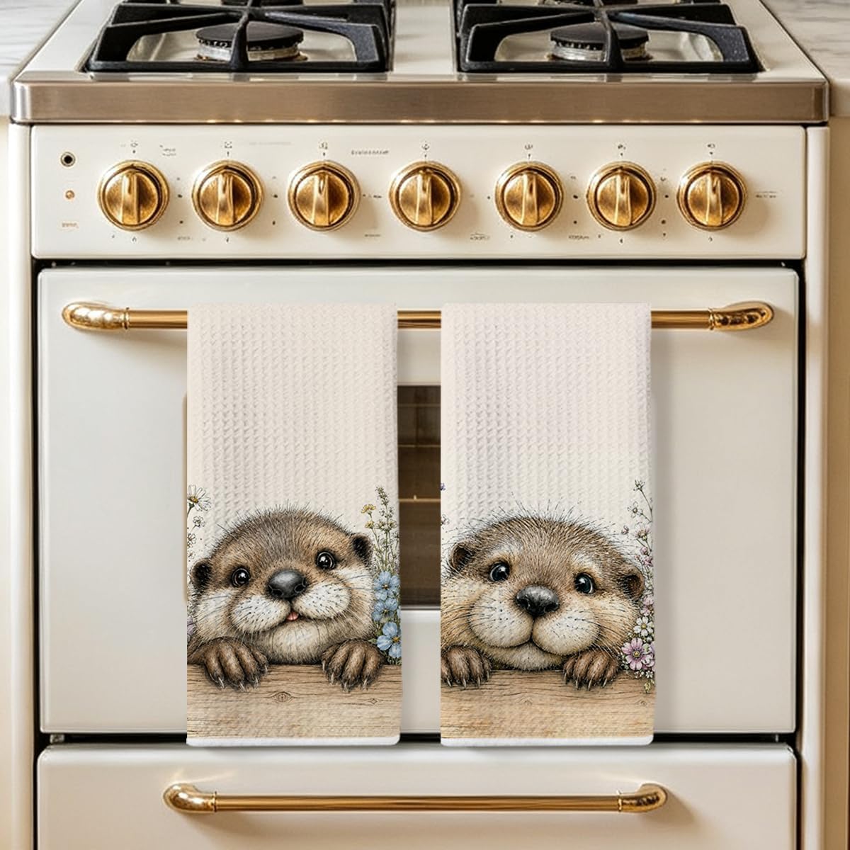 2 Pcs Cute Otter Kitchen Towels, Funny Otter Gifts Dish Tea Towel 24x14Inch image 3
