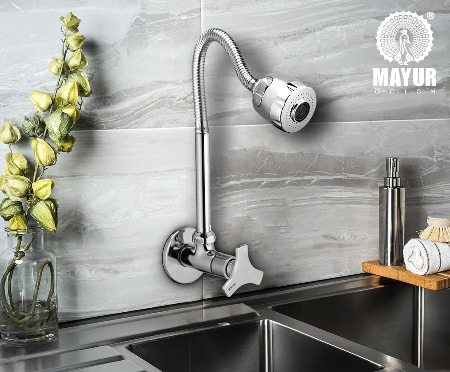 MAYUR ÖCICH Brass Kitchen Sink Tap Faucet with Flexible Dual Flow Spout (Chrome Finish) for Cold Water (Trio) (B0D2W4N64M) Amazon Price History, Amazon Price Tracker