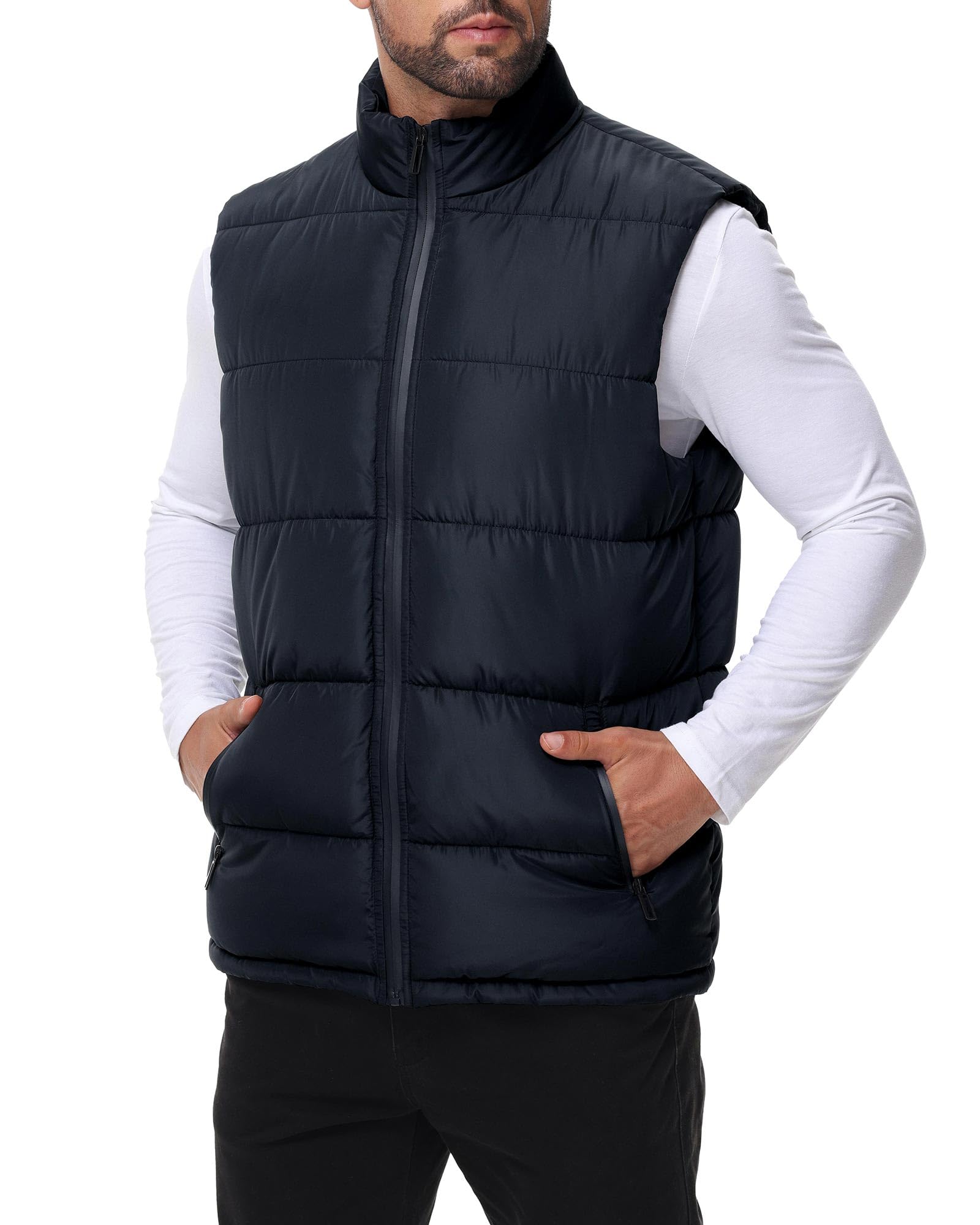 WHN Men's Puffer Vest Outerwear Winter Zipper Quilted Puffy Sleeveless Jacket Outdoor Size M to XXL