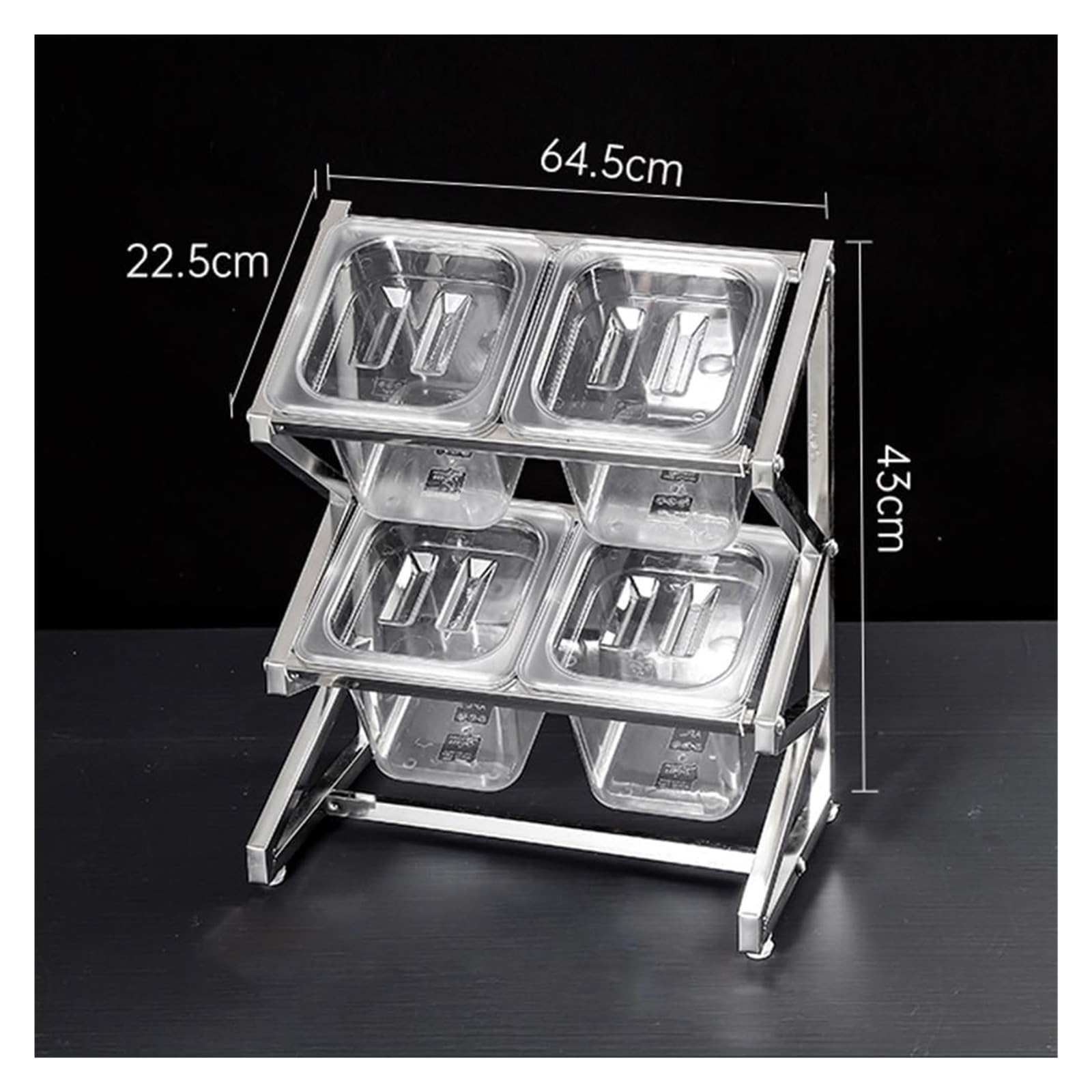 Stacja do polewania pizzy, puszki na przyprawy, 2-rzędowy przezroczysty stojący organizer na blat do przechowywania przypraw z zestawem pokrywek łyżek (srebrny) 60 x 20 x 40 cm