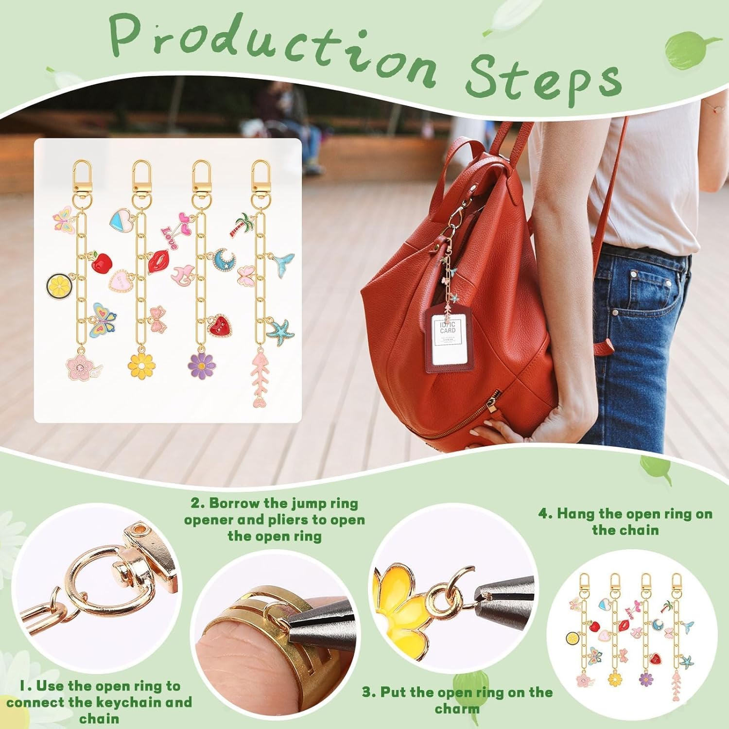 AUGSUN 189Pcs Keychain Making Kit, Charm Jewelry Chain Making Crafts Including 60 Charms 12 Keychain Clips Hooks 15 Extender Chains 100 Jump Ring and Jewelry Plier for Crafts Accessories - Image 3