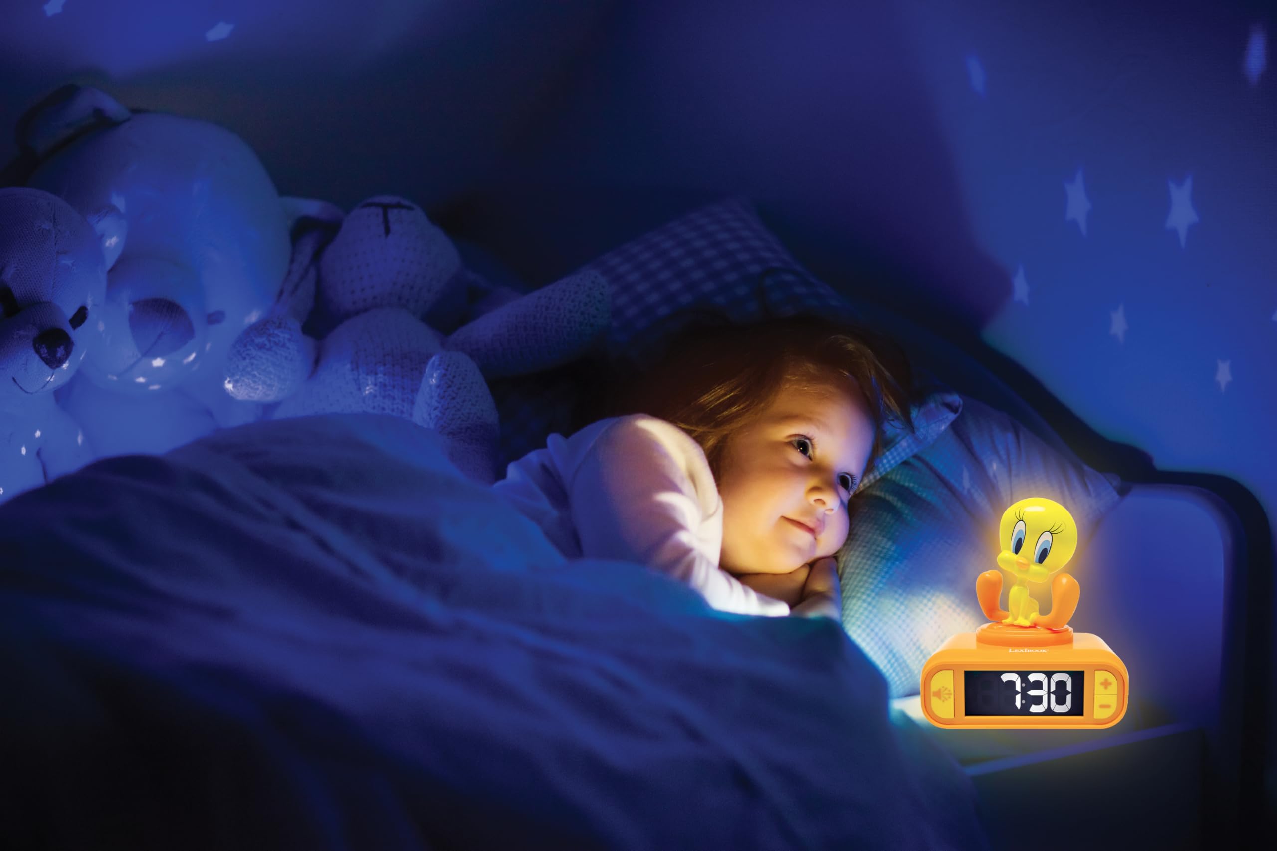LEXiBOOK, Tweety RL800TW - Reloj Despertador con luz Nocturna, Sonidos y melodías, Pantalla LCD retroiluminada, repetición, Color Amarillo