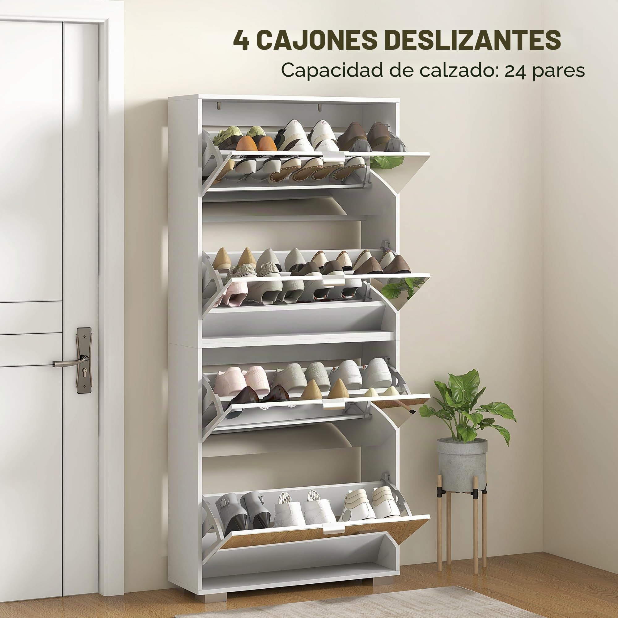 HOMCOM 2-en-1 Zapatero con frentes de Espejo 76x26x168 cm Blanco | Zapatero estrecho, 4 puertas abatibles, estantes ajustables, ahorra espacio