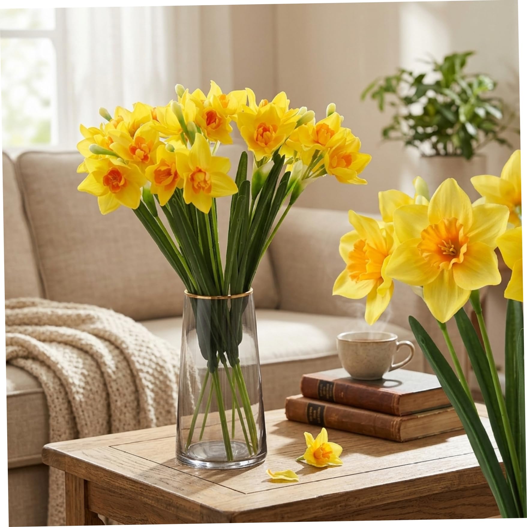20 Pezzi Narcisi Fiori Artificiali Real Touch Finti Narcisi con steli Fiori Artificiali per Interni Esterni Casa Tavolo Vaso Matrimonio Festa Pasqua Centrotavola Decorazione, Finti