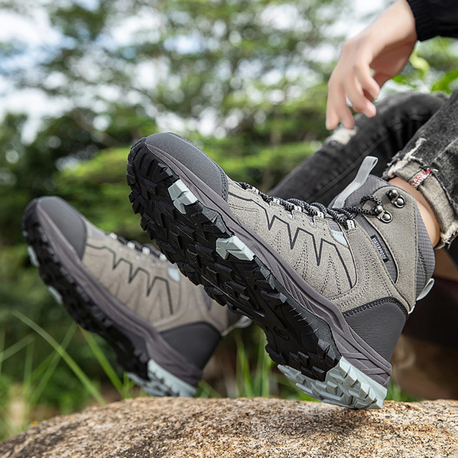 Męskie buty turystyczne wodoodporne lekkie buty trekkingowe | Zamsz gumowa podeszwa, Wsparcie kostki, właściwości antypoślizgowe, oddychające lekkie, Wędrówki z plecakiem, alpinizm