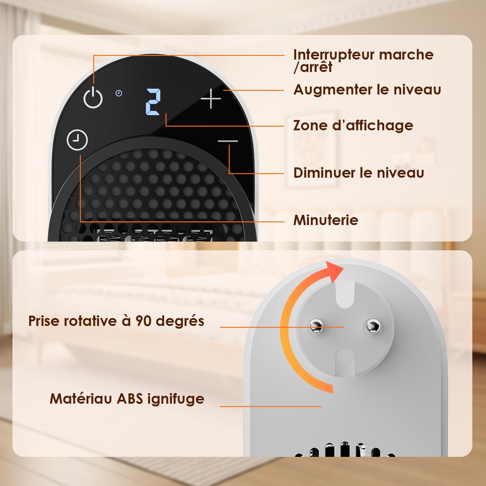 Dreamhigh® Chauffage d'appoint 500 W, Chauffage Soufflant avec Télécommande, Rotation à 90°, Minuterie 1-12 Heures, Écran LED, Chauffage Electrique Economique pour Pièces jusqu’à 25 m³