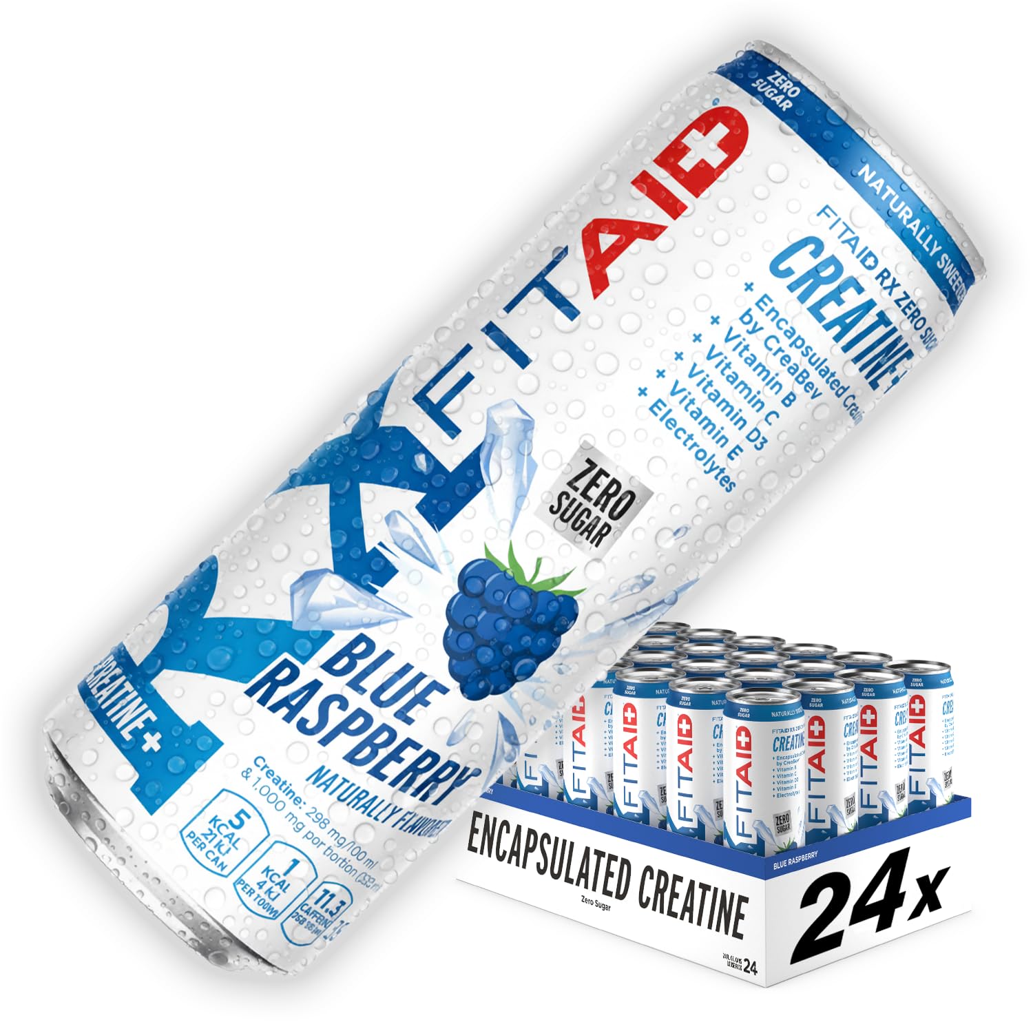 LIFEAID Fitaid RX Zero Sugar plus Creatine, Workout Recovery Blend, BCAAs, Glutamine, Electrolytes, Omega-3s, 100% Clean, Paleo, Vegan, No Artificial Flavors or Sweeteners, 12 Oz. (Pack of 24)