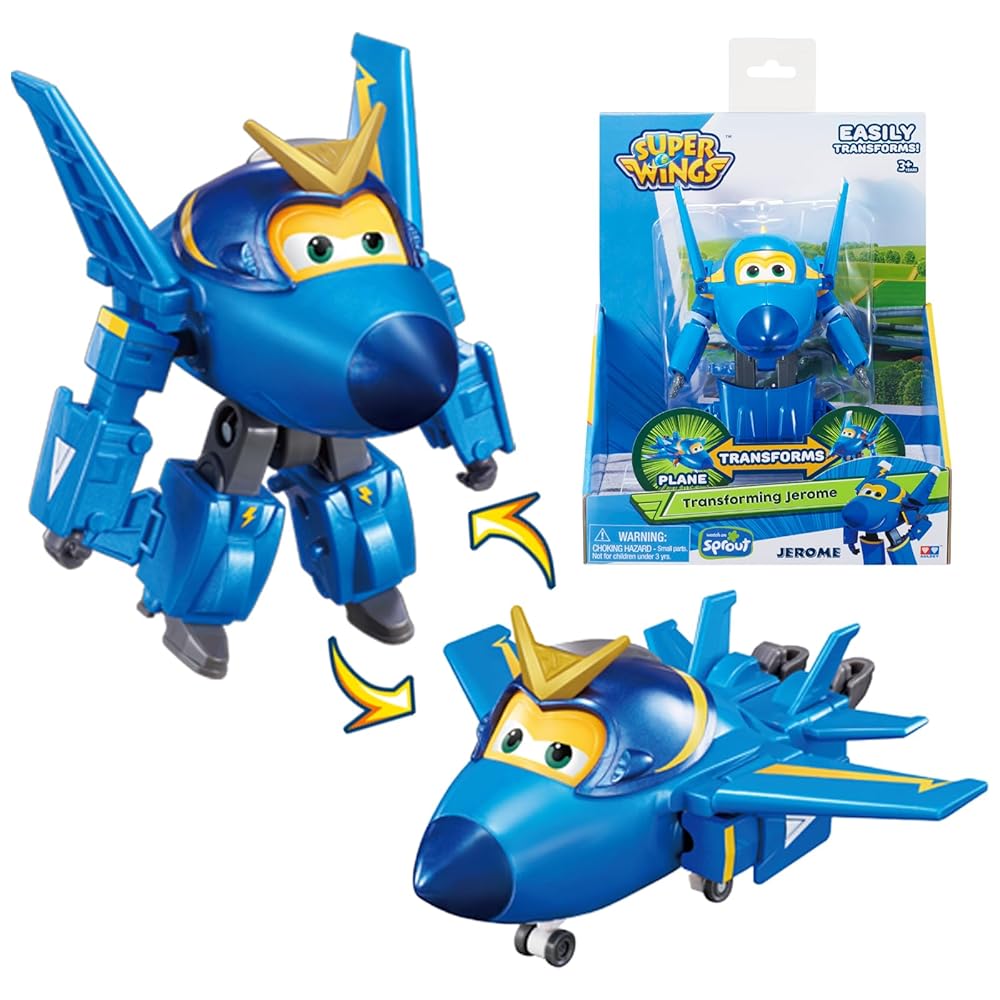 Super Wings Transformable Toys, 5 in Jerome Airplane Transforming Figures Toys, 2 in 1 Mode Rescue Bots Action Figure Toys for 3-5 Year Old Boys Girls, Fun Plane Toys for Toddlers Kids Age 3 4 5 6 7