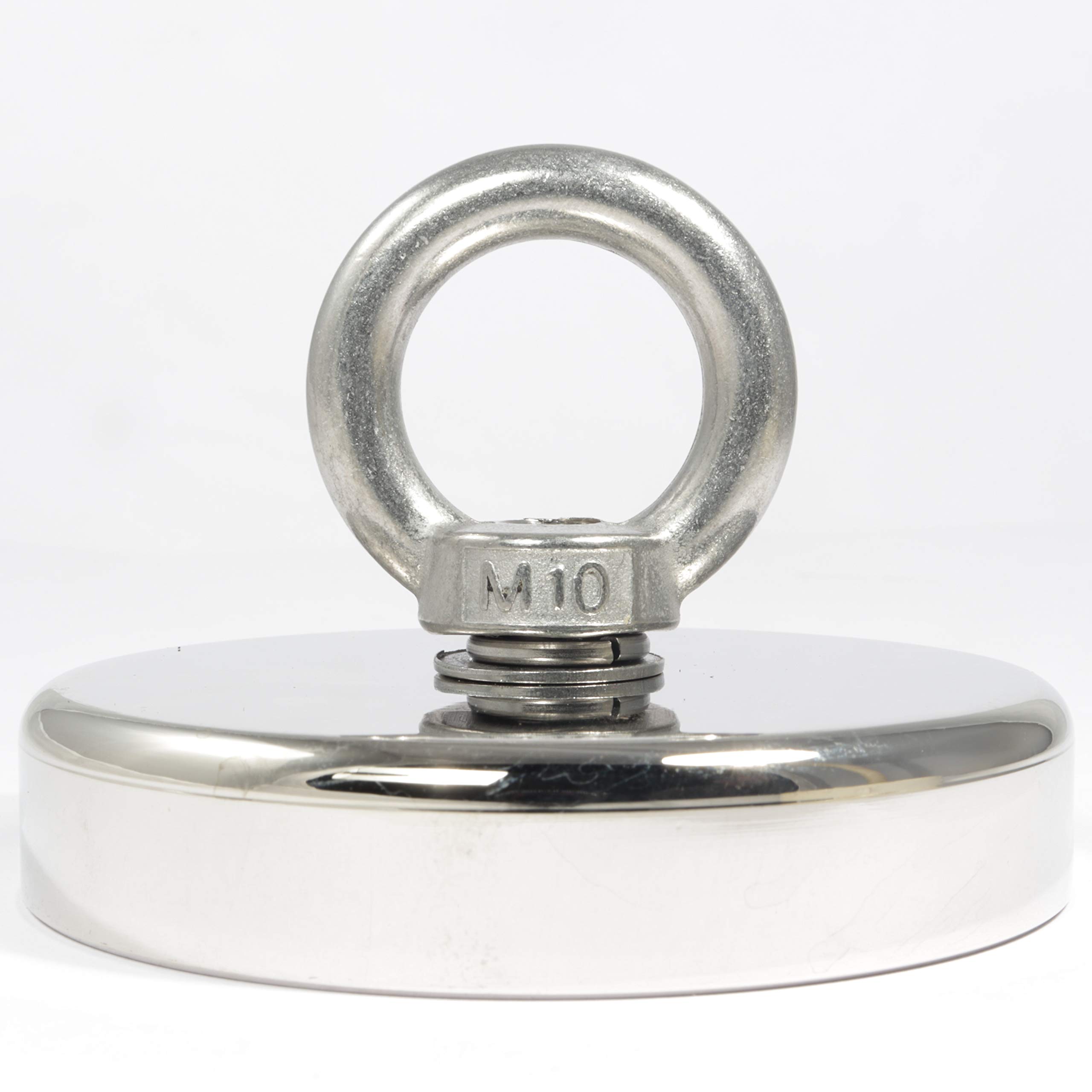 Aimant en néodyme – Pince plate avec écrou à bague – Aimant en pot 90 mm – 340 kg Force de traction – Œillet M10 – Aimant à œillet