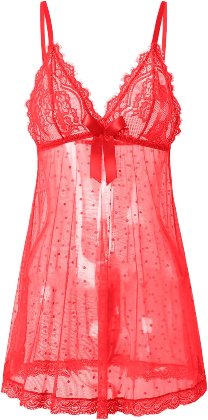 Sexy lingerie Lace Babydoll Chemise, Black, Women's Sleepwear S-5XL