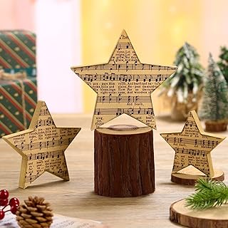 3 Pcs Wooden Christmas Stars Tabletop Decor Vintage Stars Music Note Crafts Christmas Table Centerpieces Decoration Rustic Musical Figurines Decor for Music Lover Gifts