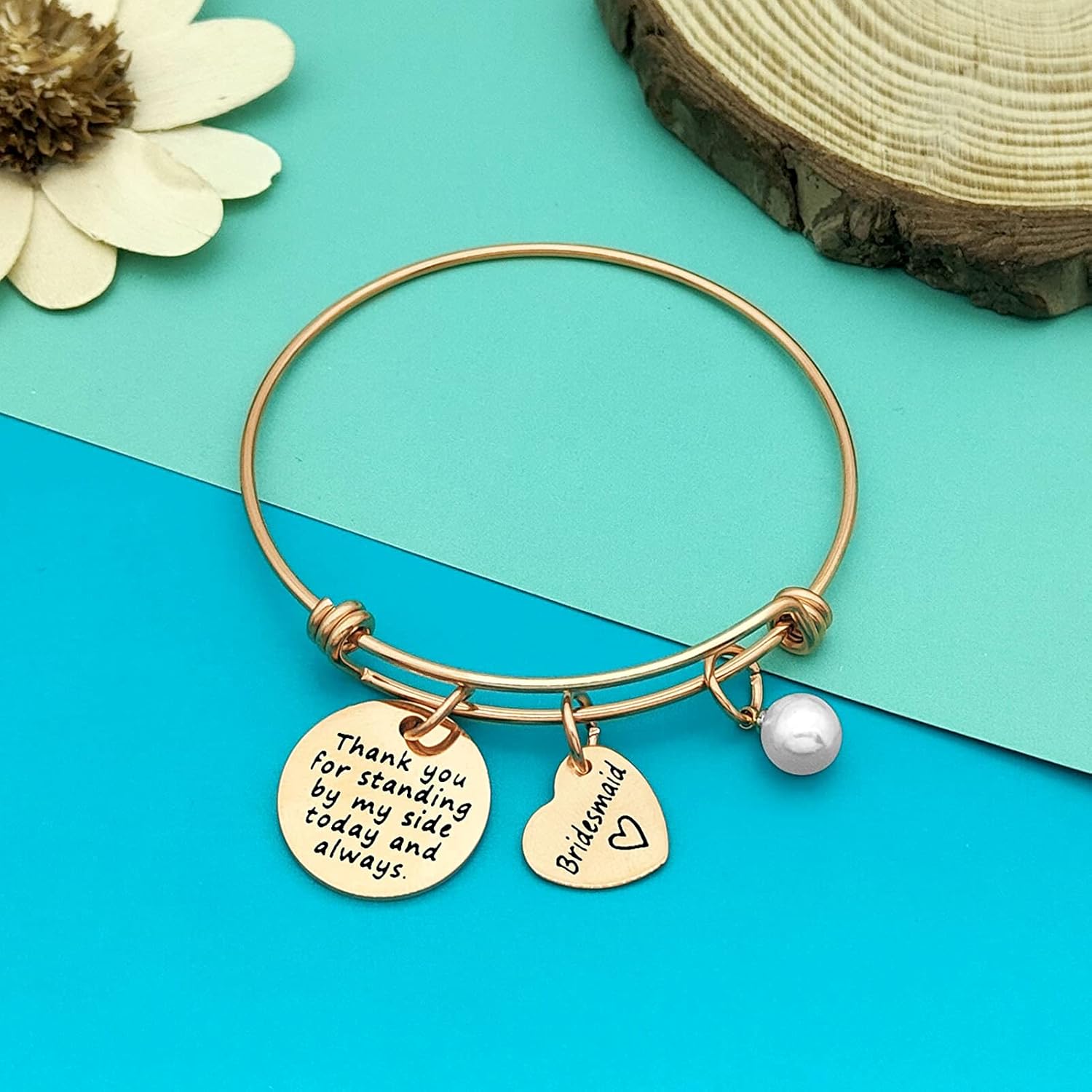 Dabihu Bridesmaid Gift from Bride Bridesmaid Adjustable Bracelet Thank You for Standing by My Side Bangle Wedding Gift for Best Friends Sister Thank You Gifts Appreciation Bracelets Jewelry Gifts - Image 6