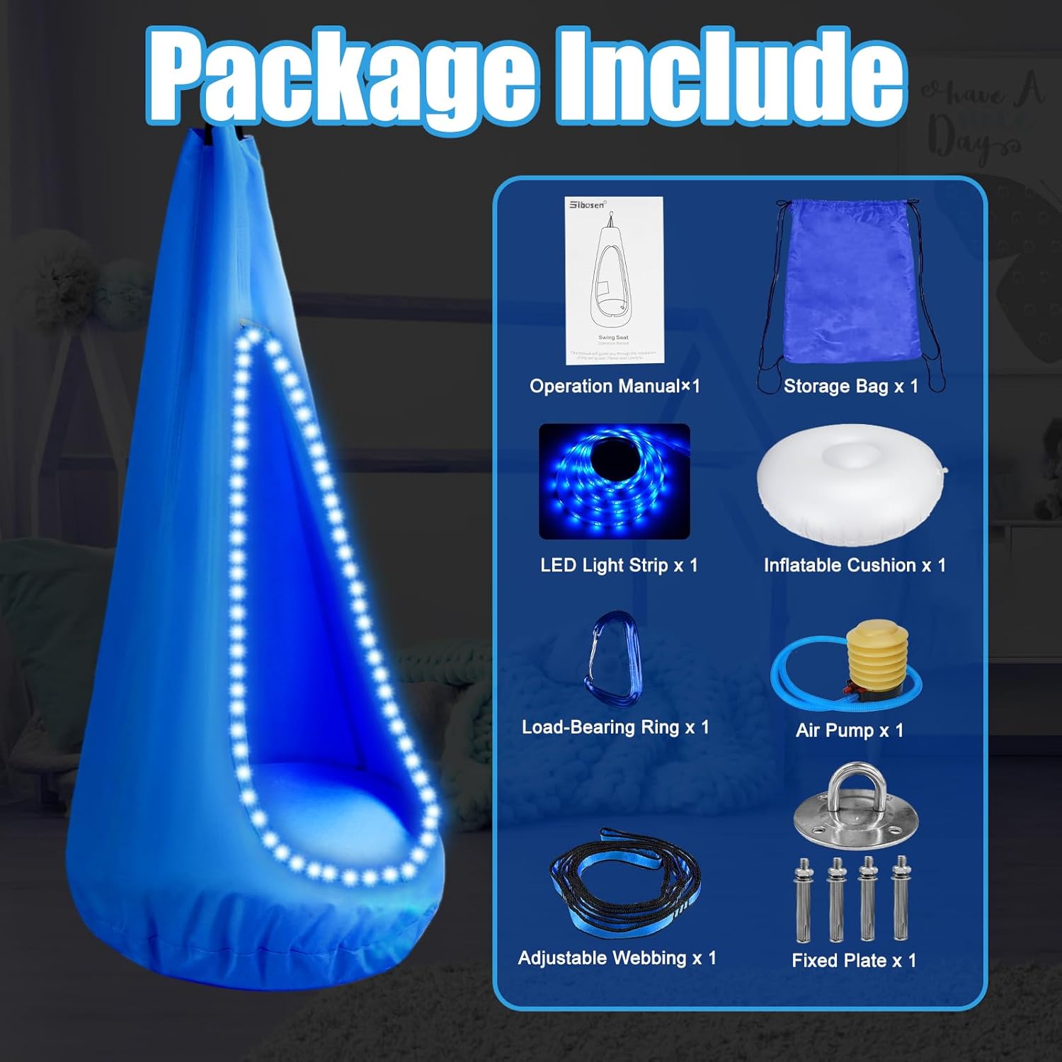 Light Up Kids Pod Swing Seat – Sensory Hammock Chair with Remote & Bluetooth App Control LED Lights, Inflatable Cushion, Pocket – Indoor & Outdoor Swing for Autism & Relaxation 4 71BvtZHAdTL. AC SL1500