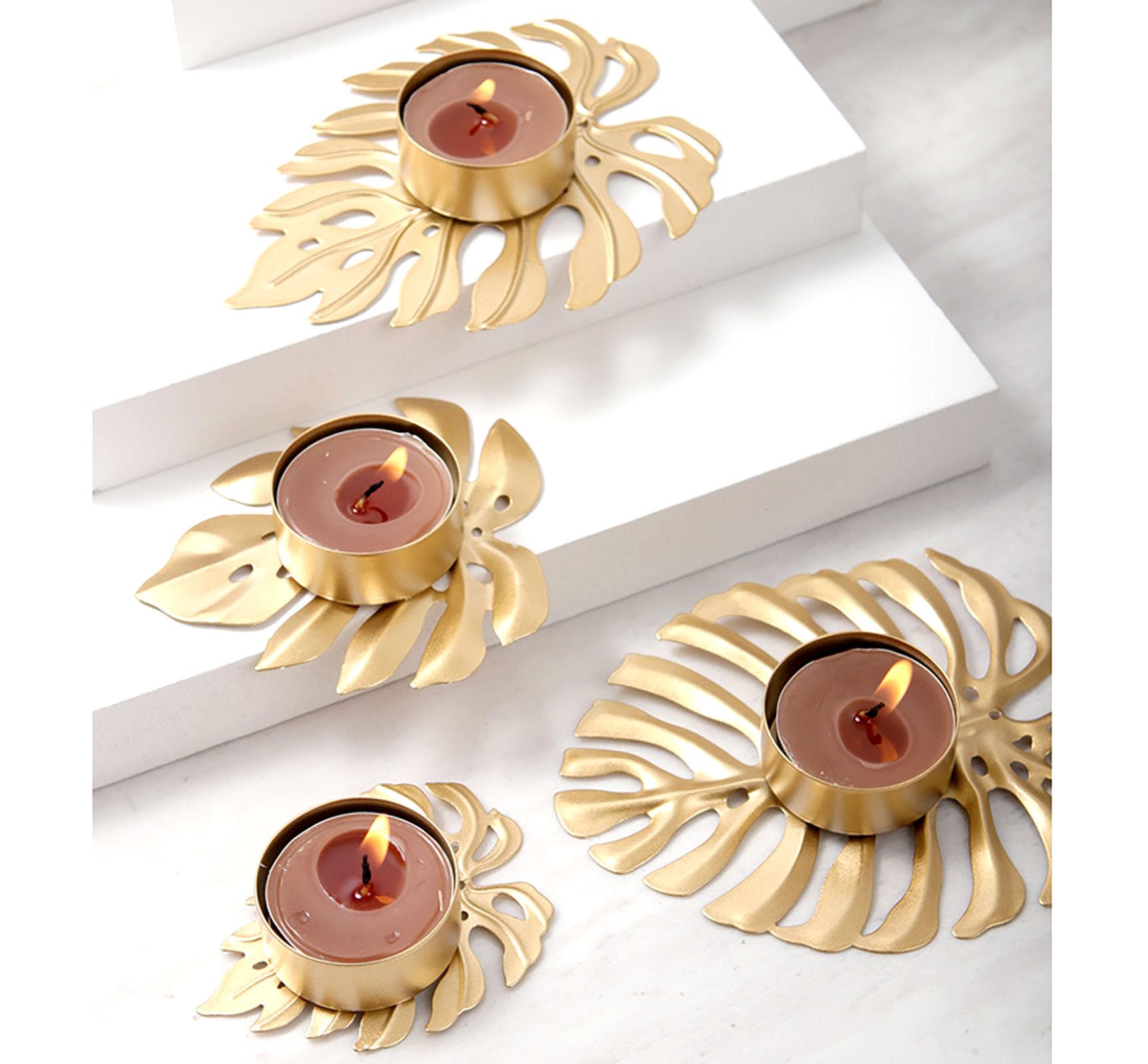 DSDecor - Portacandele in ferro battuto, 2 pezzi, per feste, matrimoni, cene (oro, piccolo