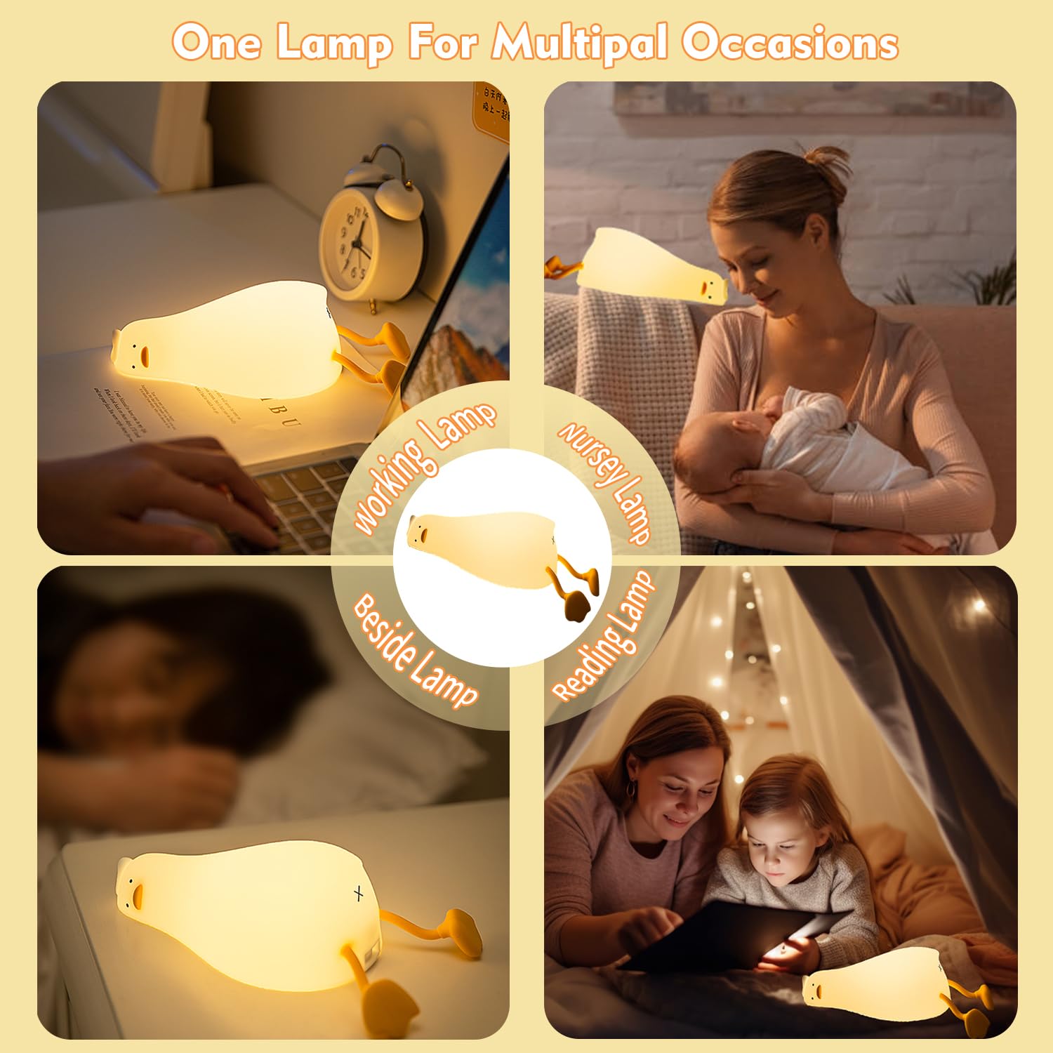 Kinder Liegende flache Ente Nachtlicht, LED Ducky Lay Nachtlampe, süßes Silikon Kinderzimmer Nachtlicht, wiederaufladbare Nachttischlampe zum Stillen, Kawaii Geschenk Zimmer Büro Schreibtisch