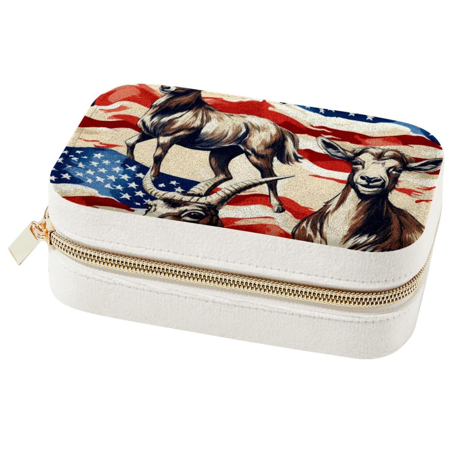 Boîte à bijoux anti-nœuds, grand étui de rangement voyage double couche drapeau américain