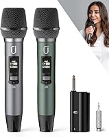 Vista 1 de Micrófonos inalámbricos, micrófonos duales UHF profesionales para karaoke, sistema de micrófono dinámico inalámbrico con receptor recargable, Plug