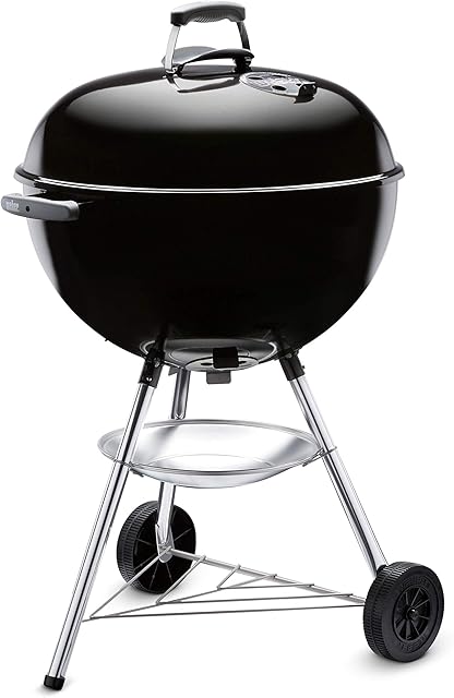 Weber Bar-B-Kettle Charcoal Barbecue, 57cm | BBQ Grill with Lid Cover, Tripod Stand & Wheels | Freestanding Outdoor Oven & Cooker with Porcelain-Enamelled Bowl - Black (1331004)