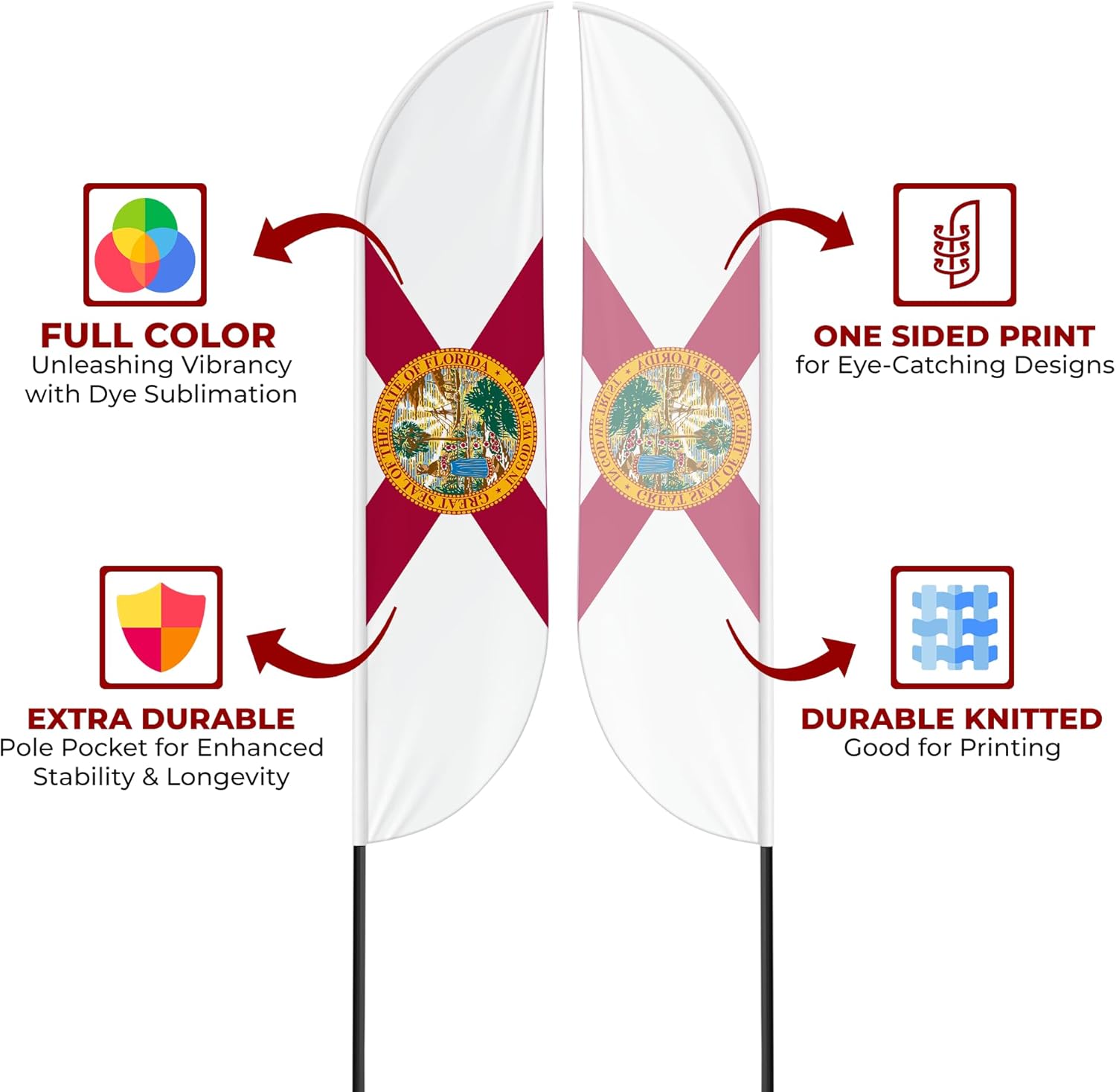 Florida Feather Flag for Outdoor 11.5 FEET Long Polyester Outdoor Banner Flag for Easy Hang | HD Print Swooper I Flag Only forFlorida State | Made in USA I Flag Only