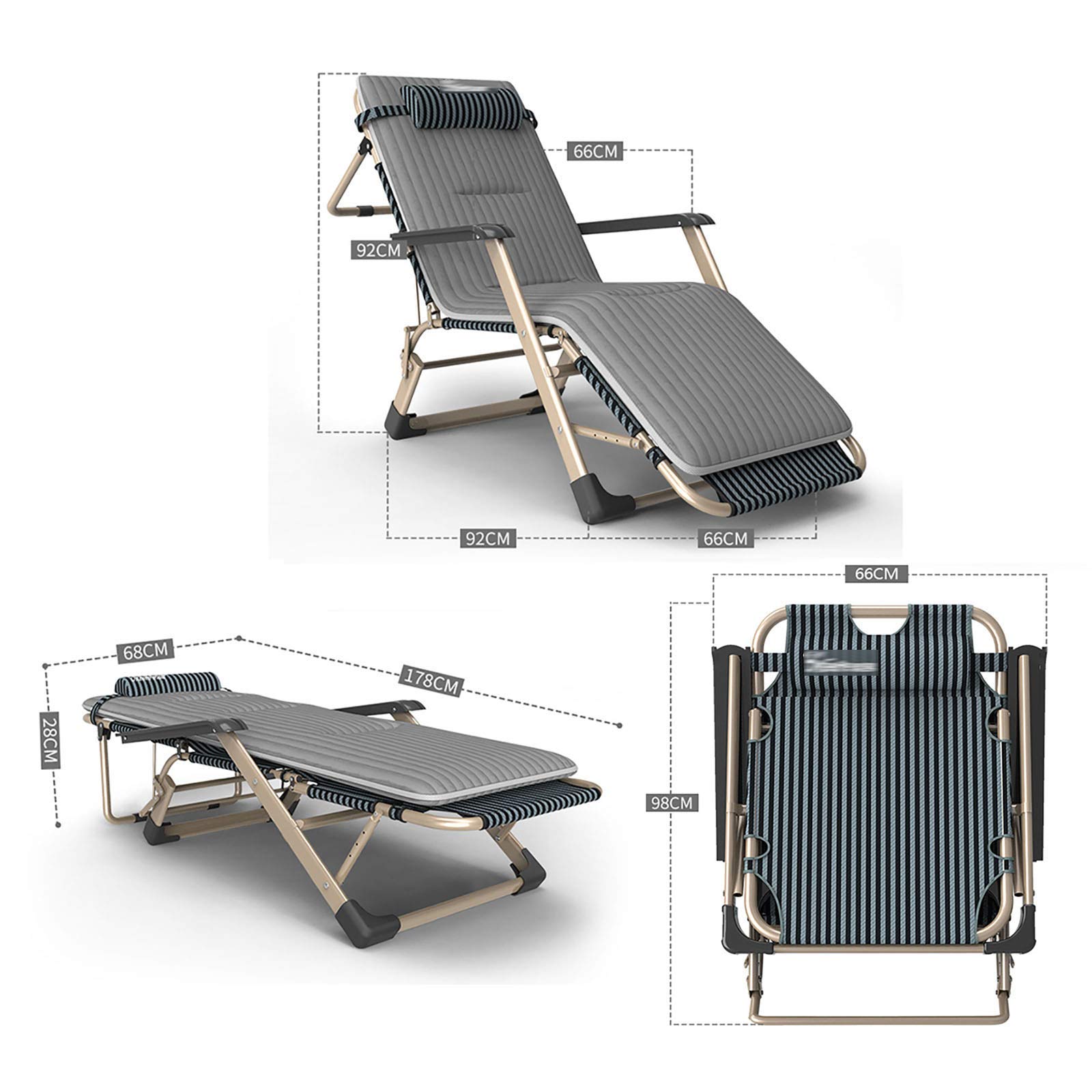 PIWINE Fauteuil inclinable Pliable, Chaise Longue zéro gravité, Chaise Longue d'extérieur, lit de Camping Pliable réglable avec Coussin inclinable pour Plage, Piscine extérieure, terrasse, terrasse,