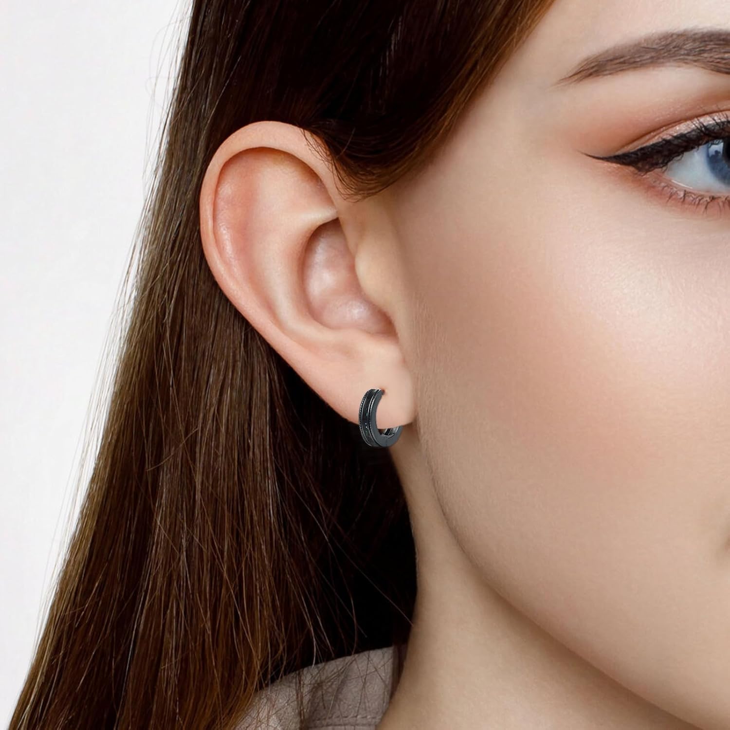 Black Hoop Earrings for Men Women 925 Sterling Silver Hypoallergenic Turquoise/Abalone Shell 15mm Huggie Earrings Punk Gothic Jewelry Gifts for Sensitive Ears Birthday
