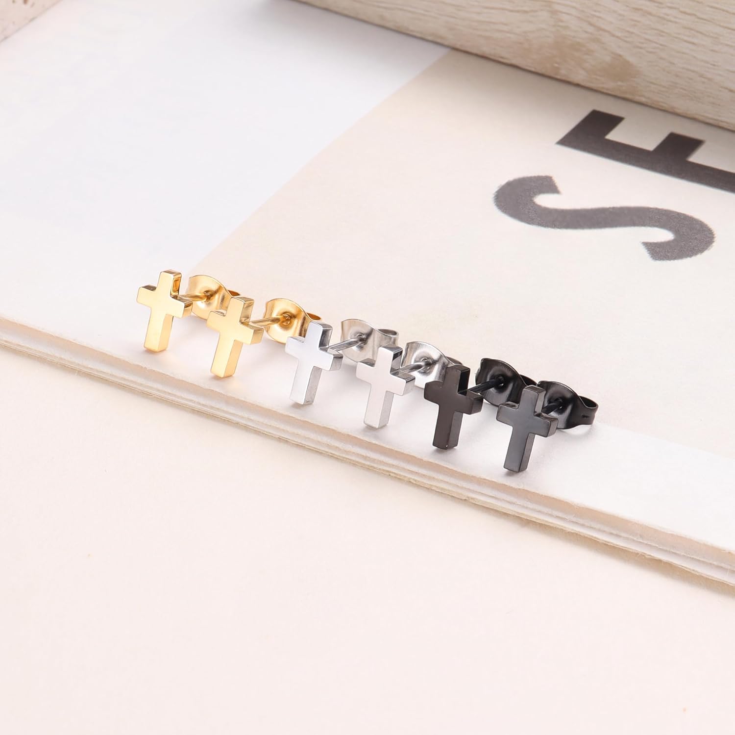 FUNRUN JEWELRY 3Pairs Stainless Steel Cross Earrings for Women Men - Hypoallergenic Tiny Dainty Studs, Lightweight & Comfortable Daily Wear - Image 6