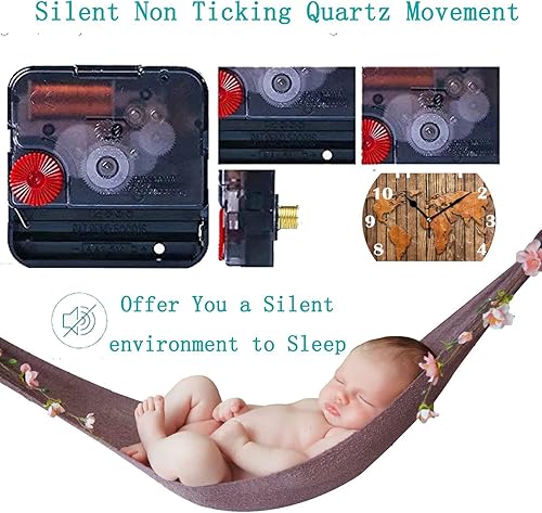 Miniatura 4 de Pfrewn Reloj de pared con tablones de madera con mapa del mundo, silencioso, sin tictac, funciona con pilas, reloj de escritorio vintage de 10