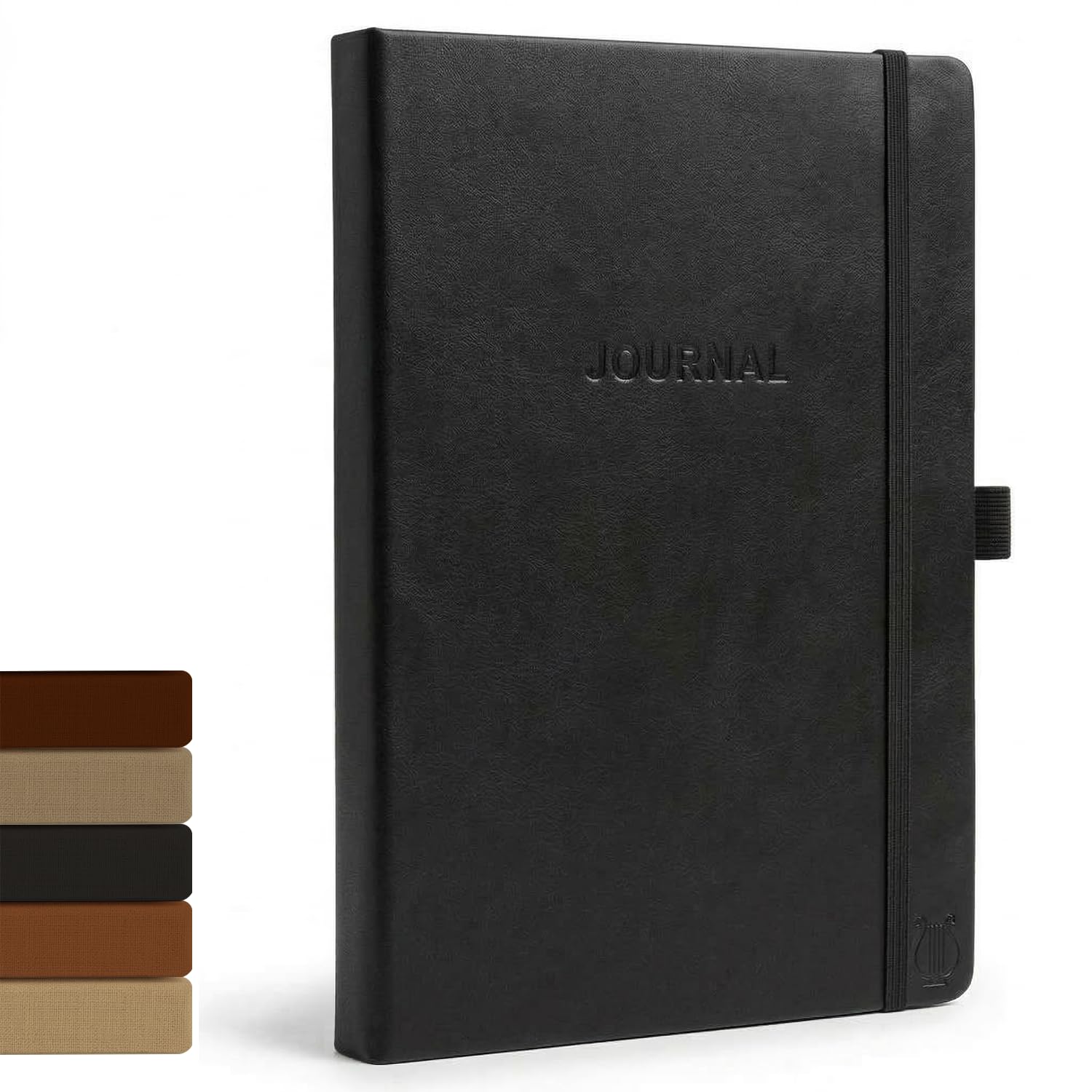 Black Vegan Leather Journal, Lined, Elastic Closure, Pen Loop, Inner Pocket