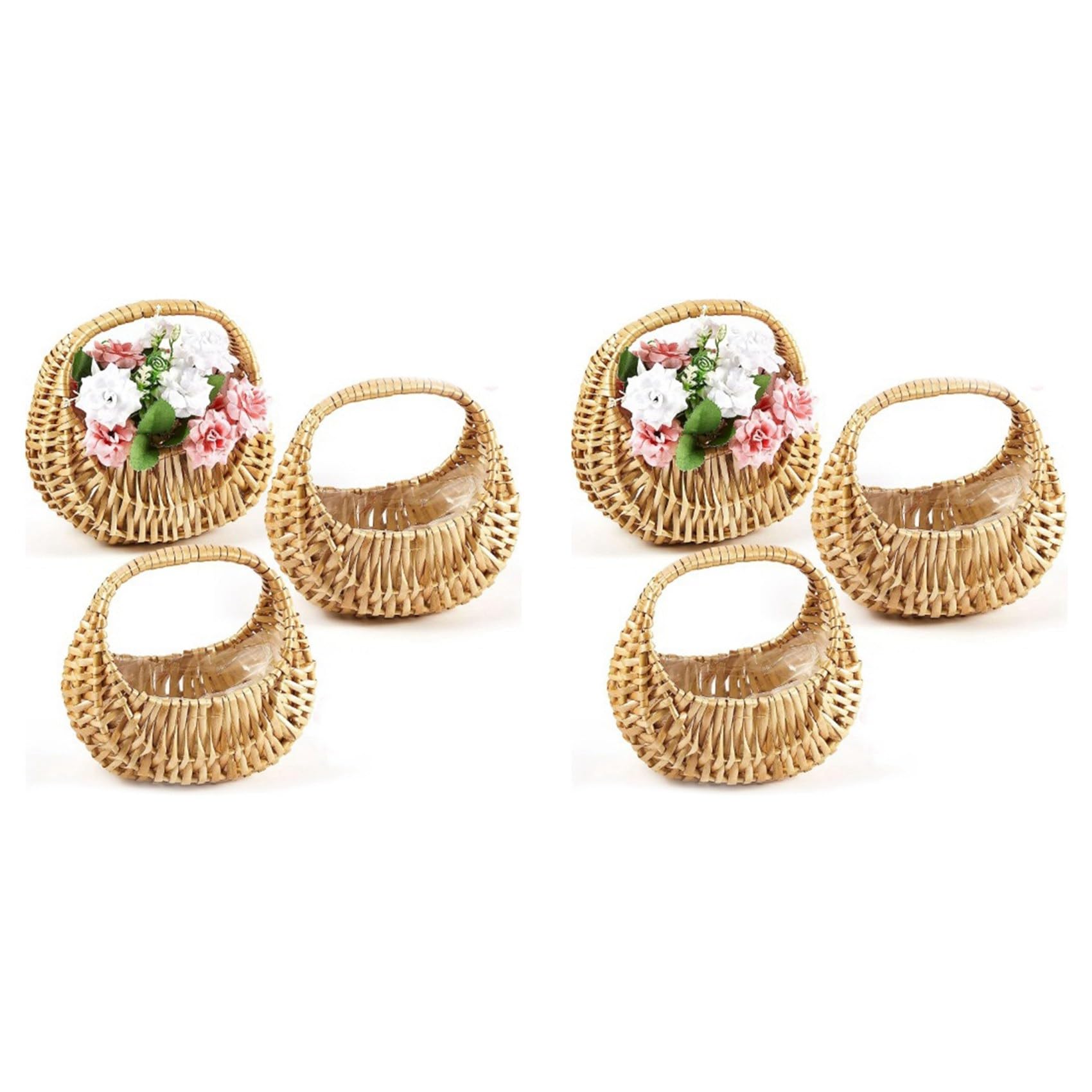 Vjsujehgy 6Pcs Rattan Basket Half Moon Wicker Basket Willow Straw Basket Woven Basket with Handle Wedding Flower Girl Baskets