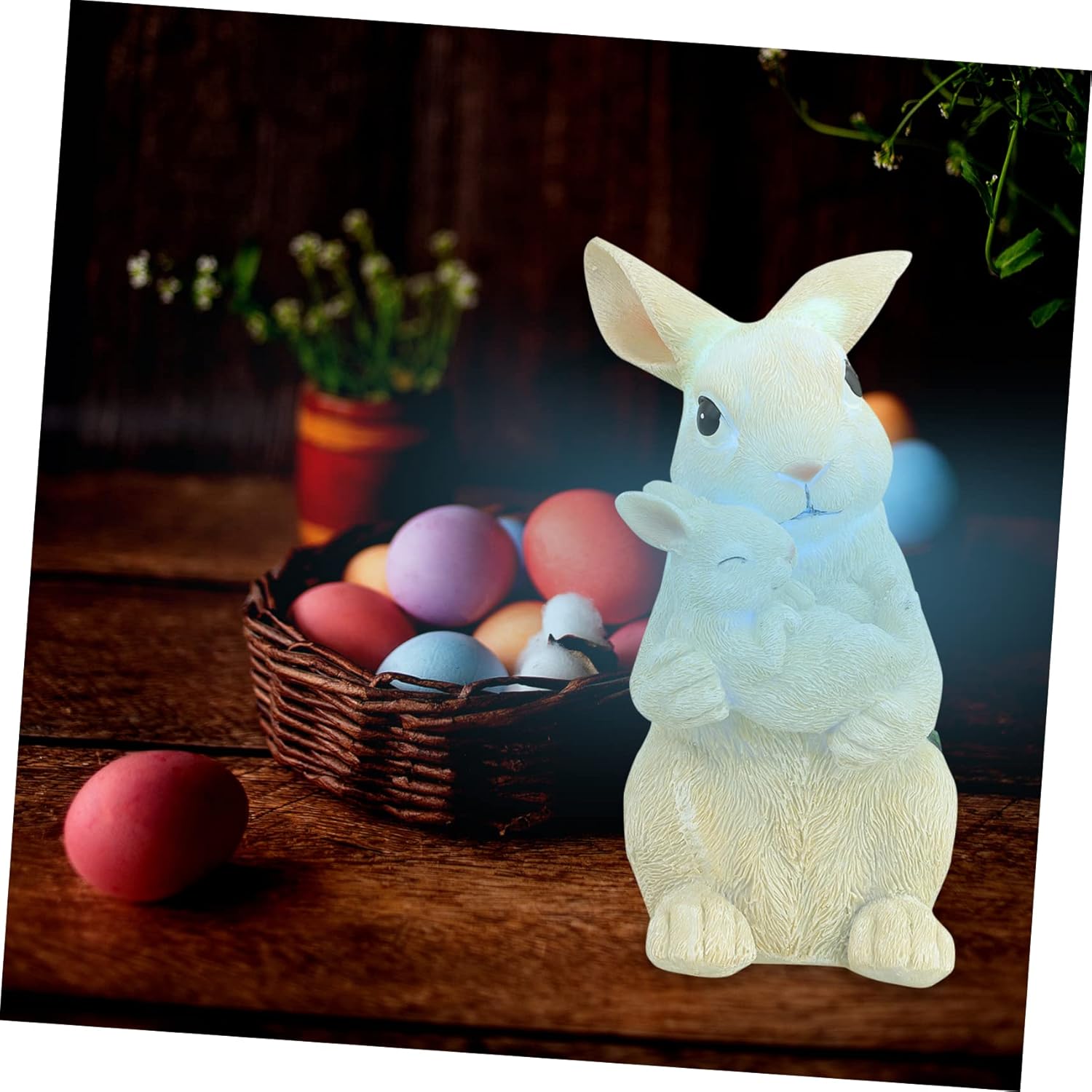 DOITOOL 2pcs Garden Light Solar Powered Figurine Adorable Bunny Outdoor Decor Charming Decoration for Day Night Illumination for Garden Patio and Holiday Decor