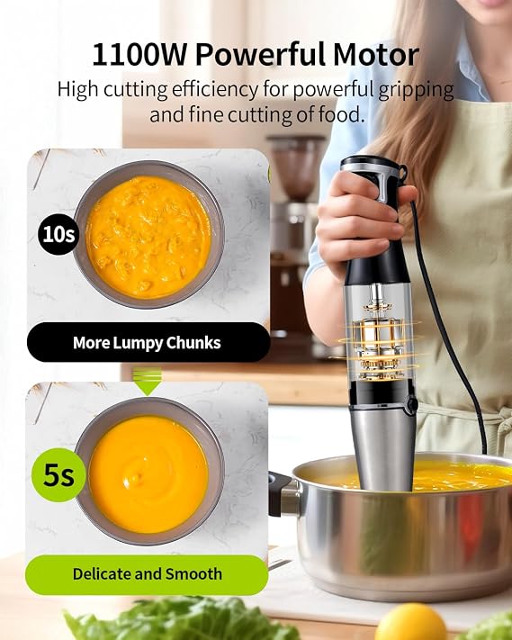Hand Blender, soft start Variable Speed 3 in 1 Stick Blenders for kitchen