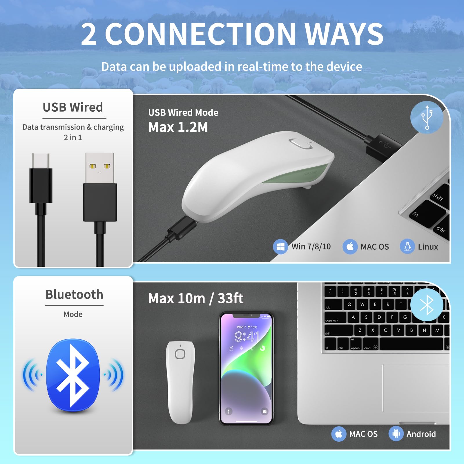 NETUM Bluetooth Pet Microchip Scanner Portatile Wireless RFID EMID Micro Chip Lettore Senza Contatto 134.2kHz 125kHz 15 Cifre Chip ID Scanner per Animali/Animali/Cani/Gatti C200