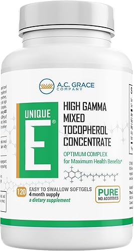 UNIQUE E A.C. Grace Company - Tocoferoles mixtos 120 geles blandos, apoya la función cerebral saludable, salud general y apoyo al envejecimiento,