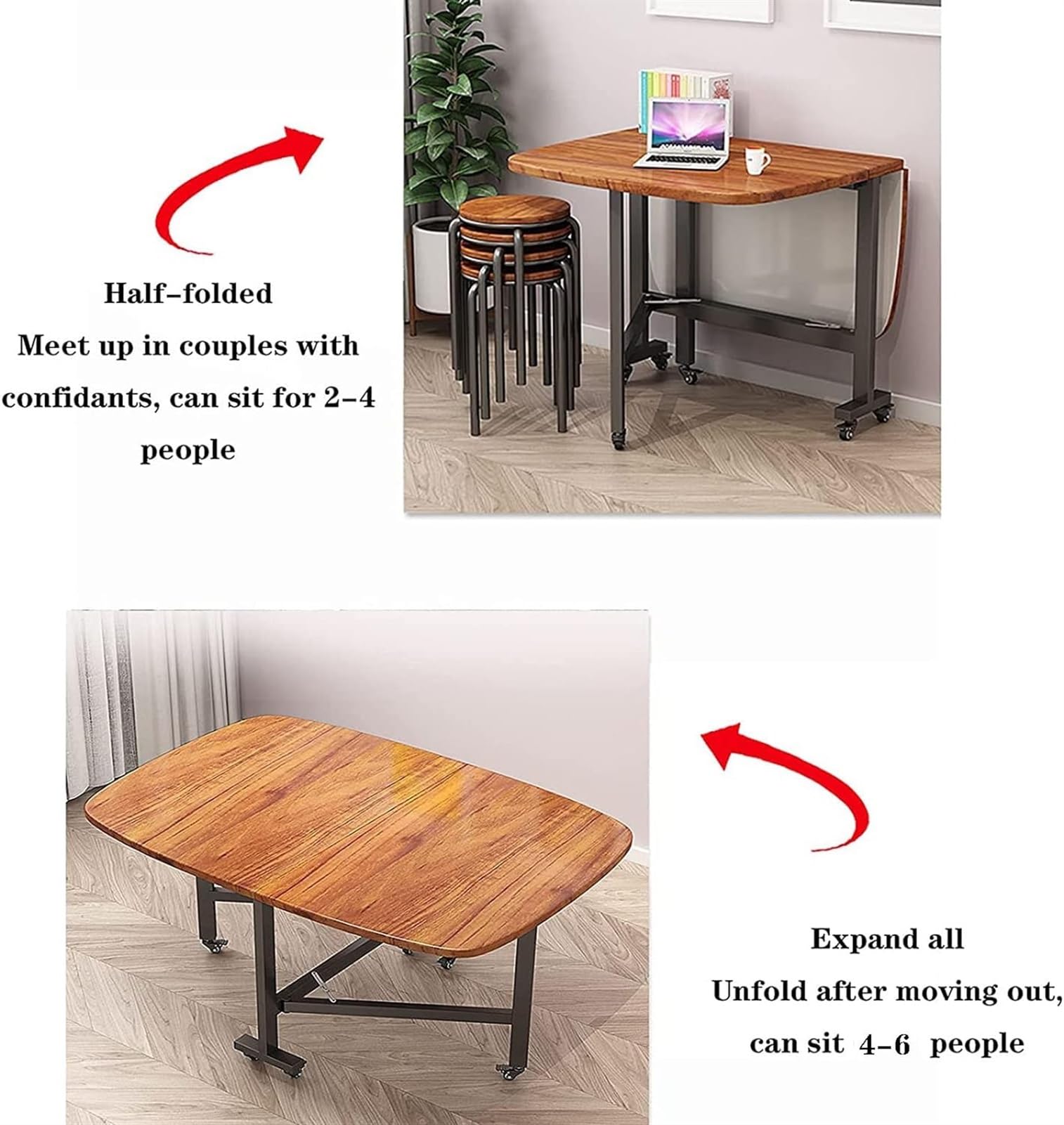 折りたたみテーブルダイニング、木製拡張テーブル省スペースドロップ
