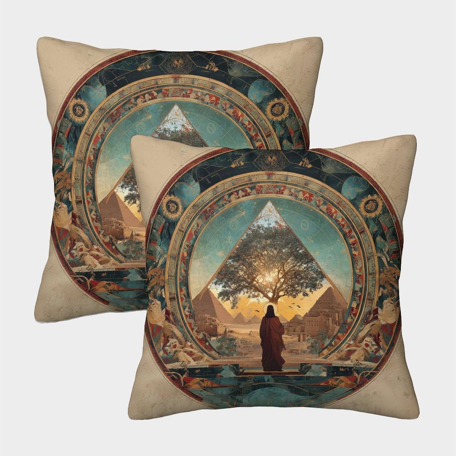 kaiyun 2 Pack Digital Printing 3D Tree of Life, with Egypt in The Background. Theme Square Cushion Cover 40x40cm Suitable for Outdoor Home Bed Decoration Pattern