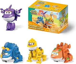 Super Wings 2" Transform-a-Bots 4-Pack, Supercharged Sally, Stego, Trico, Brachy, Airplane Toys Vehicle Mini Figures, Fun Toys for Kids, Transformable Toy for 3 4 5 Year Old Boys and Girls
