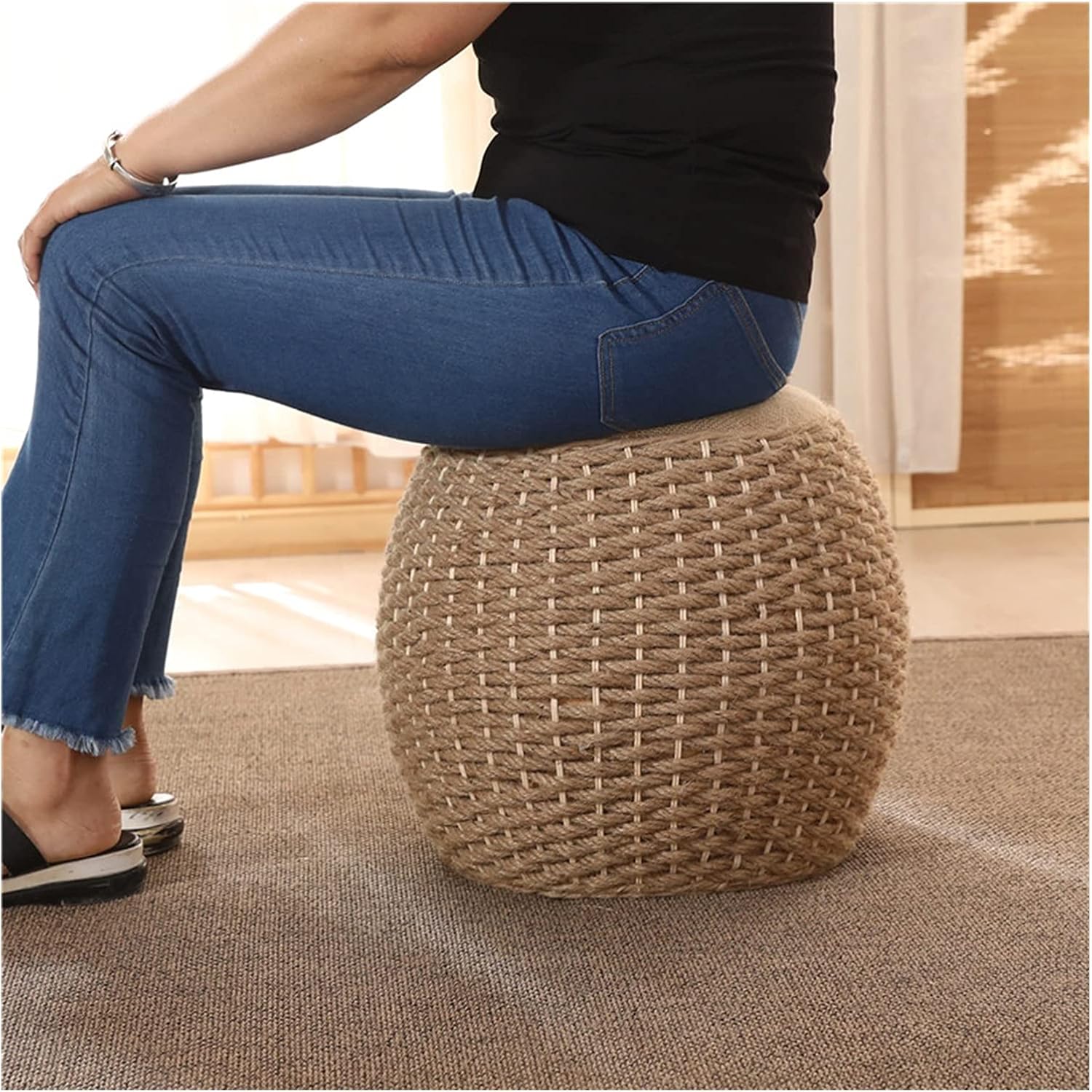 BYPING Pouffes and Stool, Rattan Weave Footstools Hand