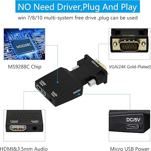 Miniatura 3 de YACSEJAO Adaptador VGA a HDMI 1080P VGA macho a HDMI hembra convertidor (Cable)