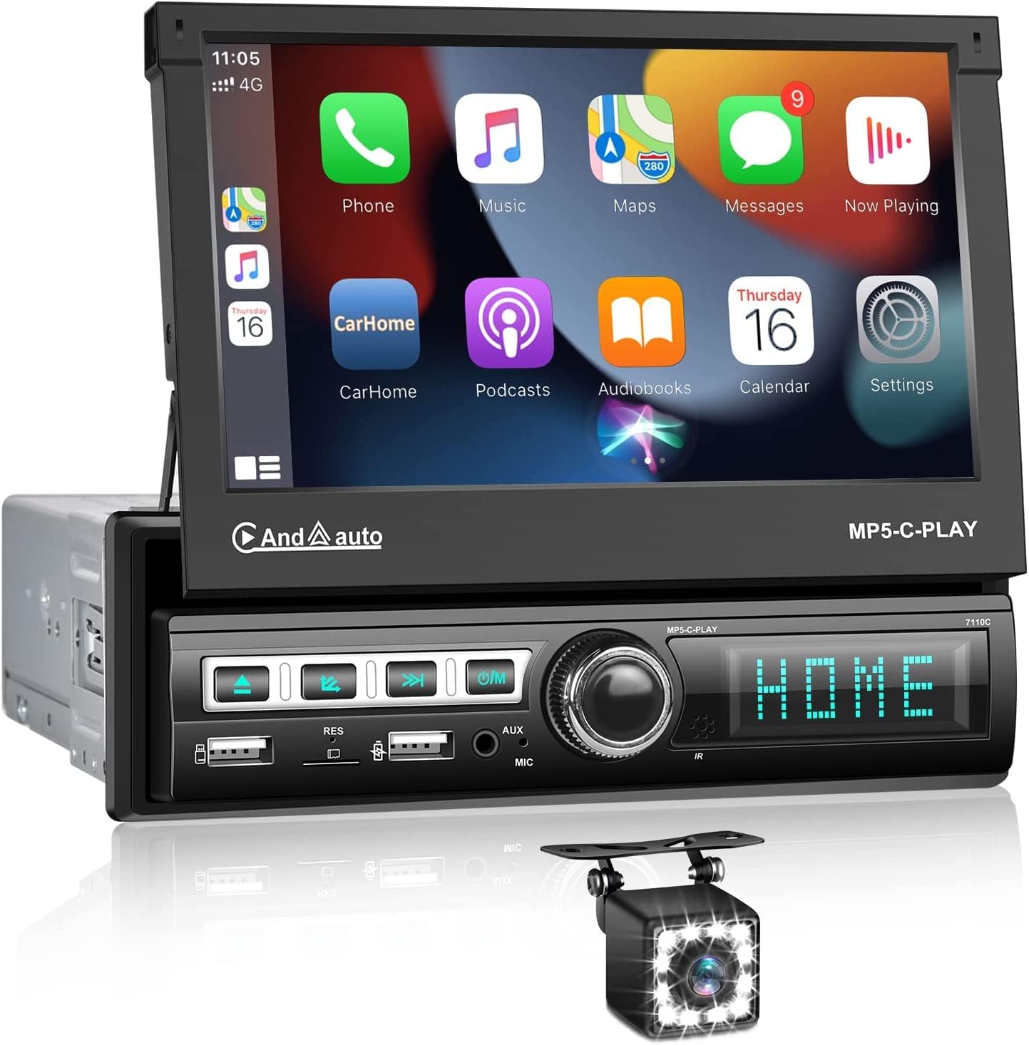 CAMECHO Autoradio DAB Plus1 Din met Carplay Android Auto, 6,86 inch Carplay scherm Single Din met Mirror Link Bluetooth FM Radio USB/EQ SWC Rack View Camera MIC