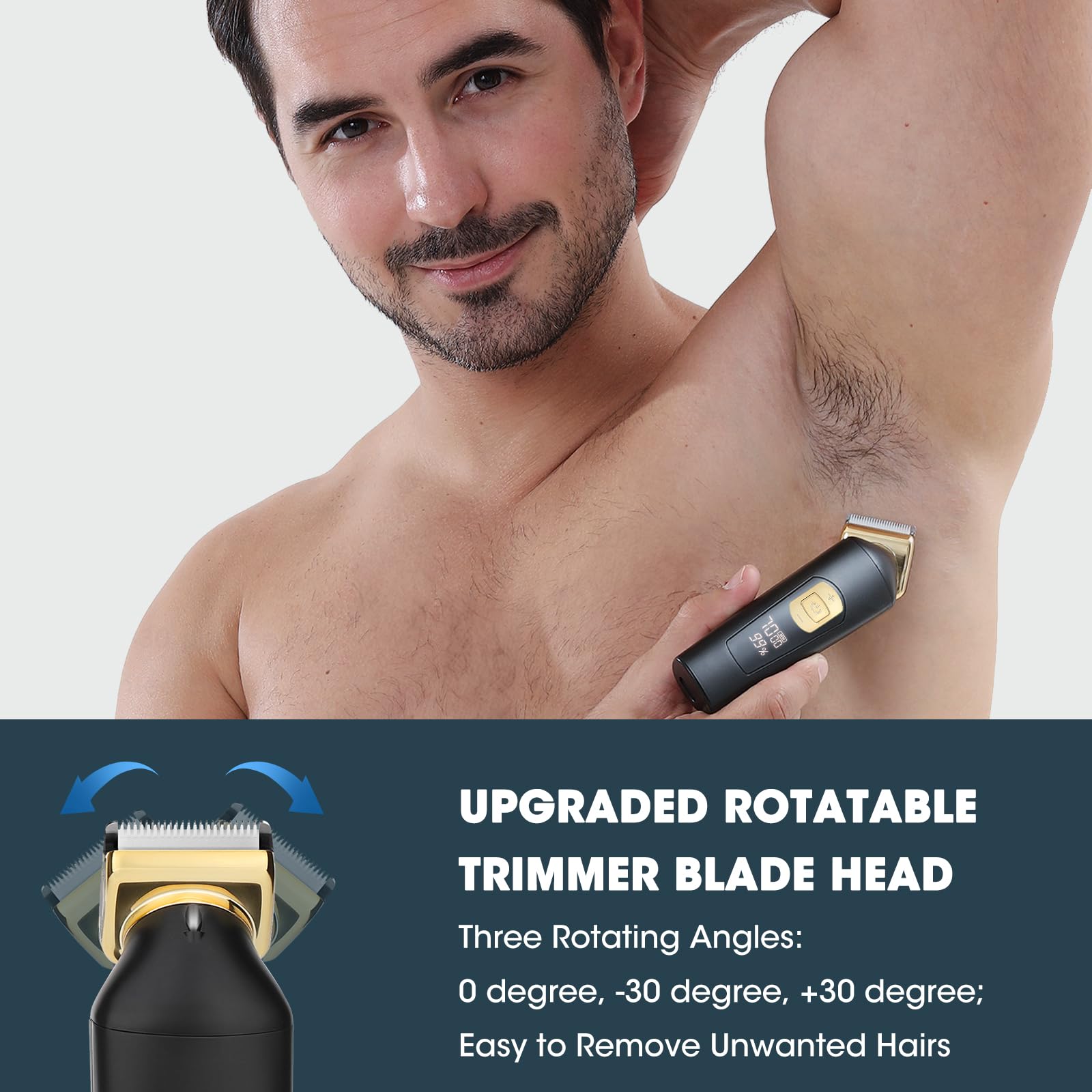 Zesuti Manscape Trimmer da uomo – Regolatore elettrico a sfere da uomo/a secco/bagnato, girevole a 30°, rasoio elettrico da uomo, per la cura del pubico/corpo/inguine, impermeabile IPX6, dock di