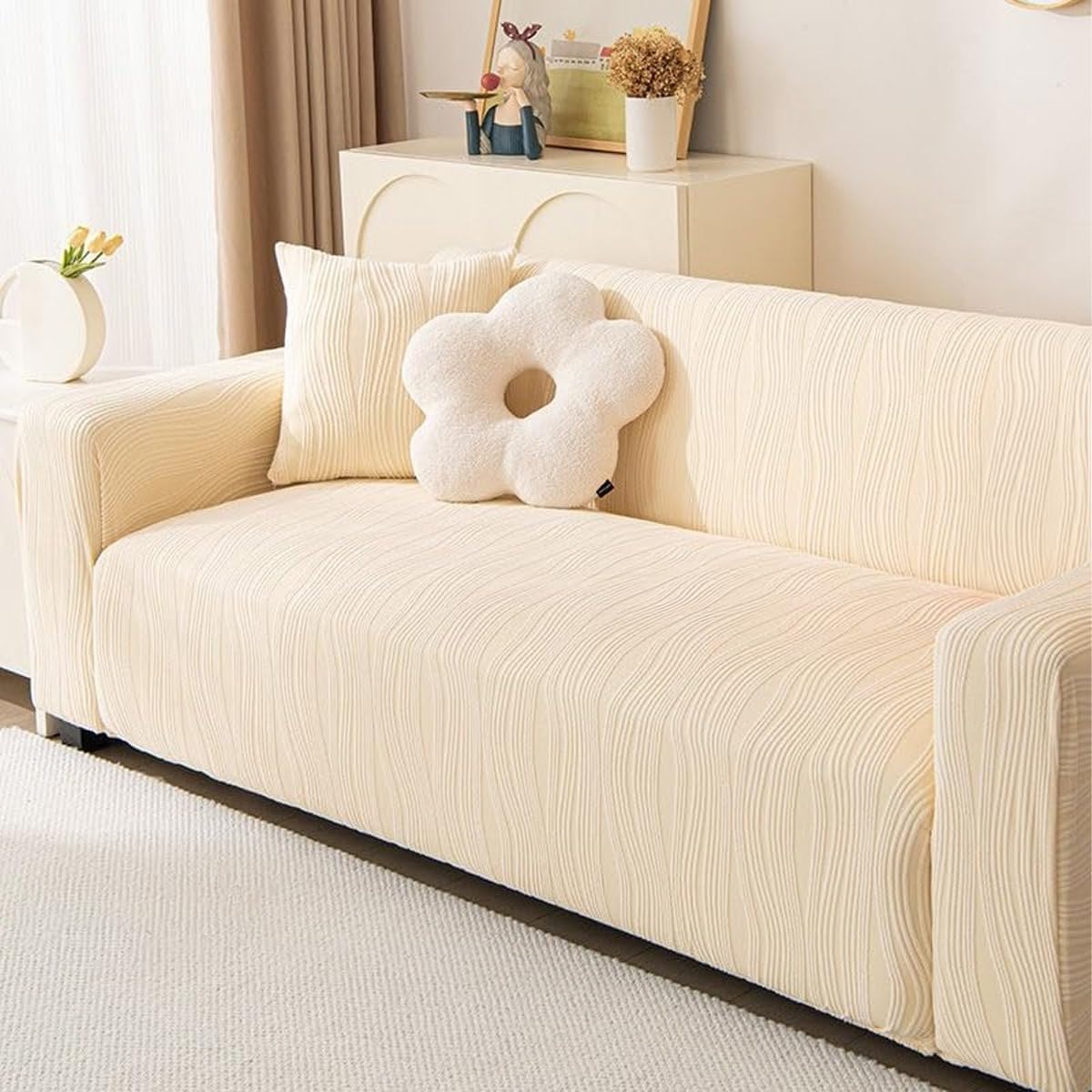 B BESTILO Universal Polyester Blend & Spandex Sofa Cover Big Elasticity Cover for Couch Flexible Stretch Sofa Cover Slipcover | 120 GSM (Cream Lining, Triple Seater (185-230cm)) (B0DBVTT4XY) Amazon Price History, Amazon Price Tracker