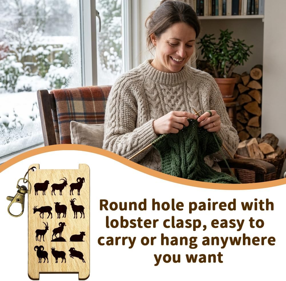 arricraft Various Sheep Silhouette Spinning Control Tool, Cute Sheep Silhouettes WPI Guide Gauge with Clasp Wood Yarn Wrap Guide Board with Diz for Spinners Yarn Measuring Tools Crochet Accessories