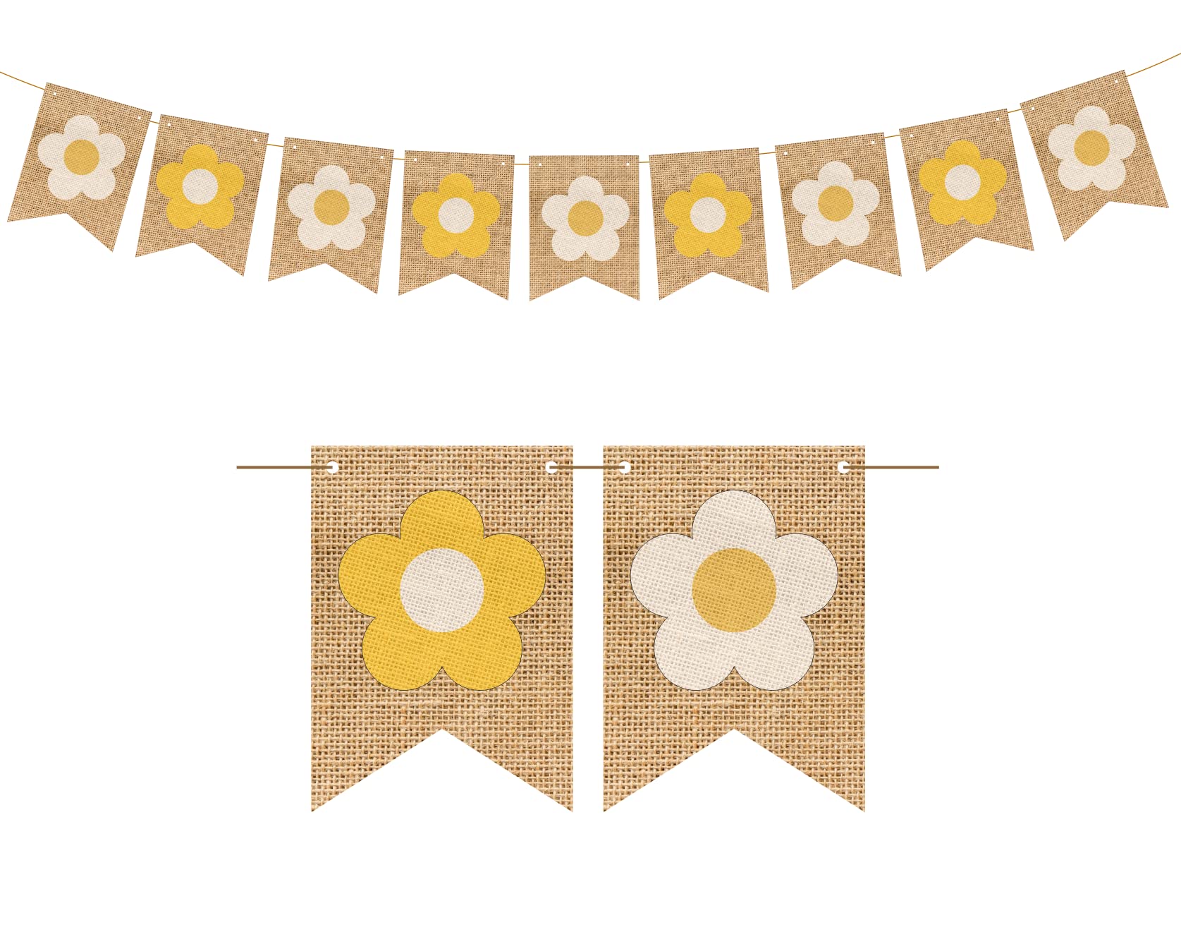 SVM CRAFT® Spring Theme Burlap Banner Flower Pattern Spring Hanging Bunting Banner Hanging Garland for Spring Party Decor